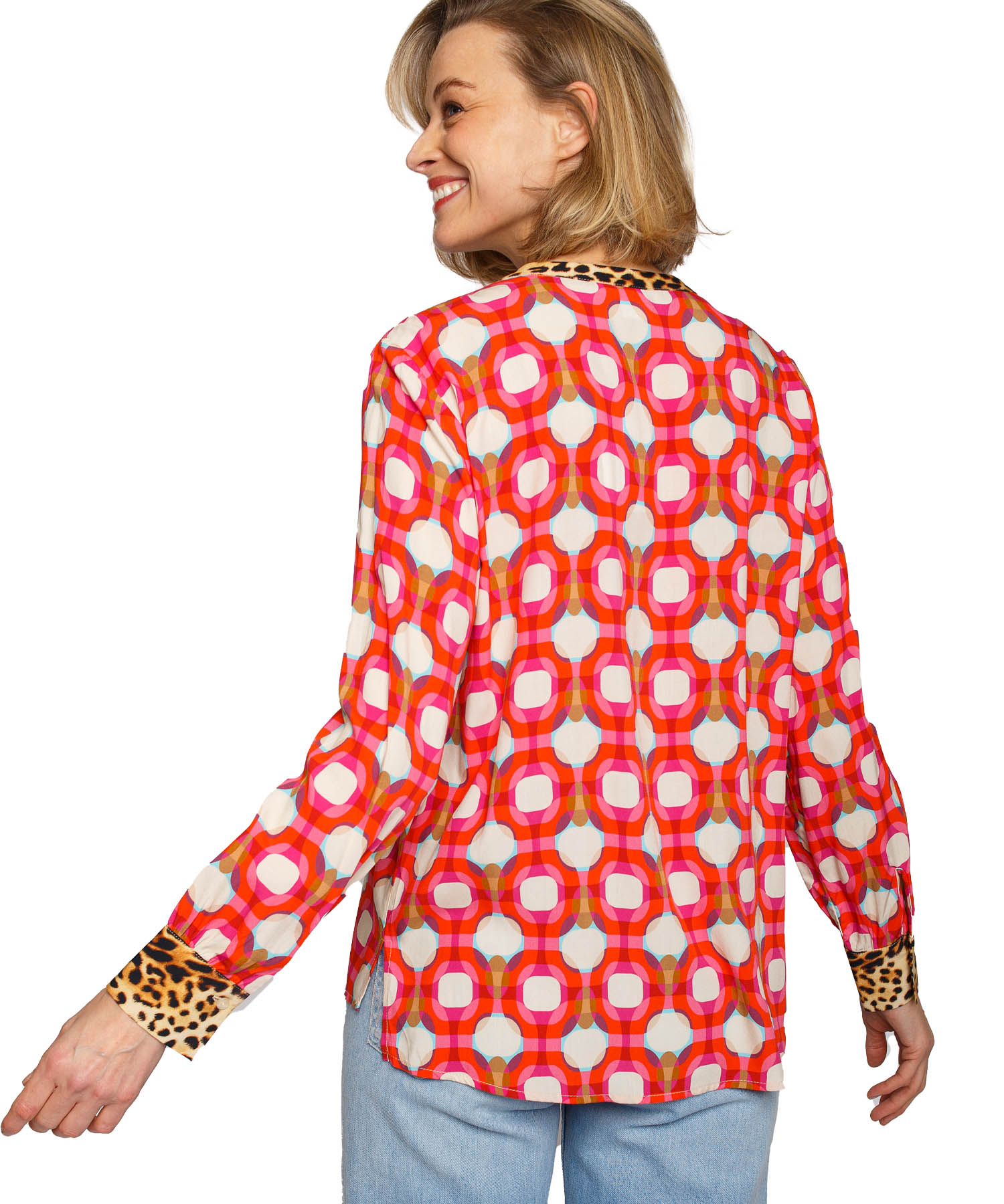 Emily van den Bergh Shirtbluse aus Viskose im Retro Grafik Print