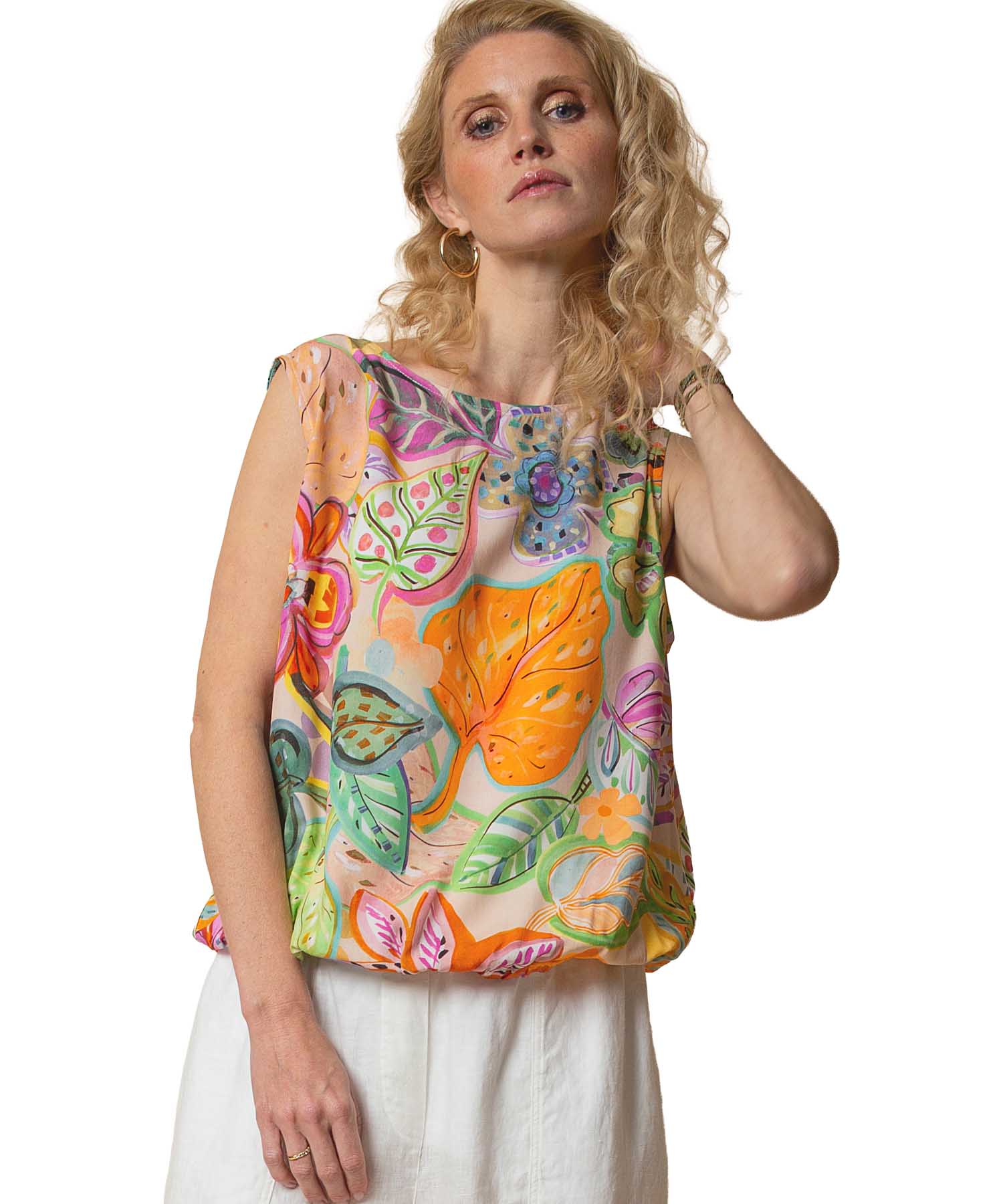 Emily van den Bergh Blusentop aus reiner Viskose mit Multicolour Flower Print | Modehaus Wörmann