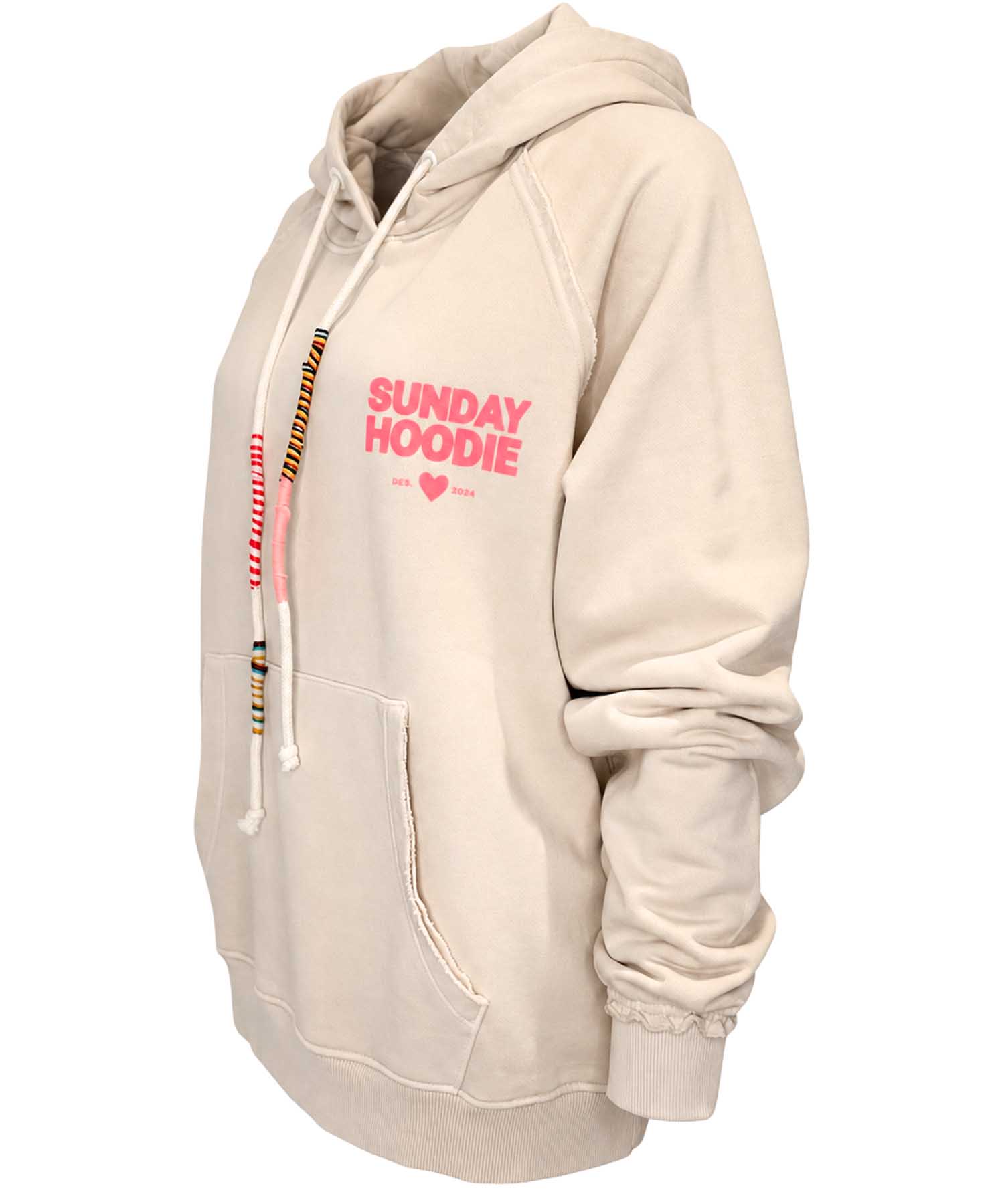 Grace Hoodie Sunday in Creme mit Neonrosa