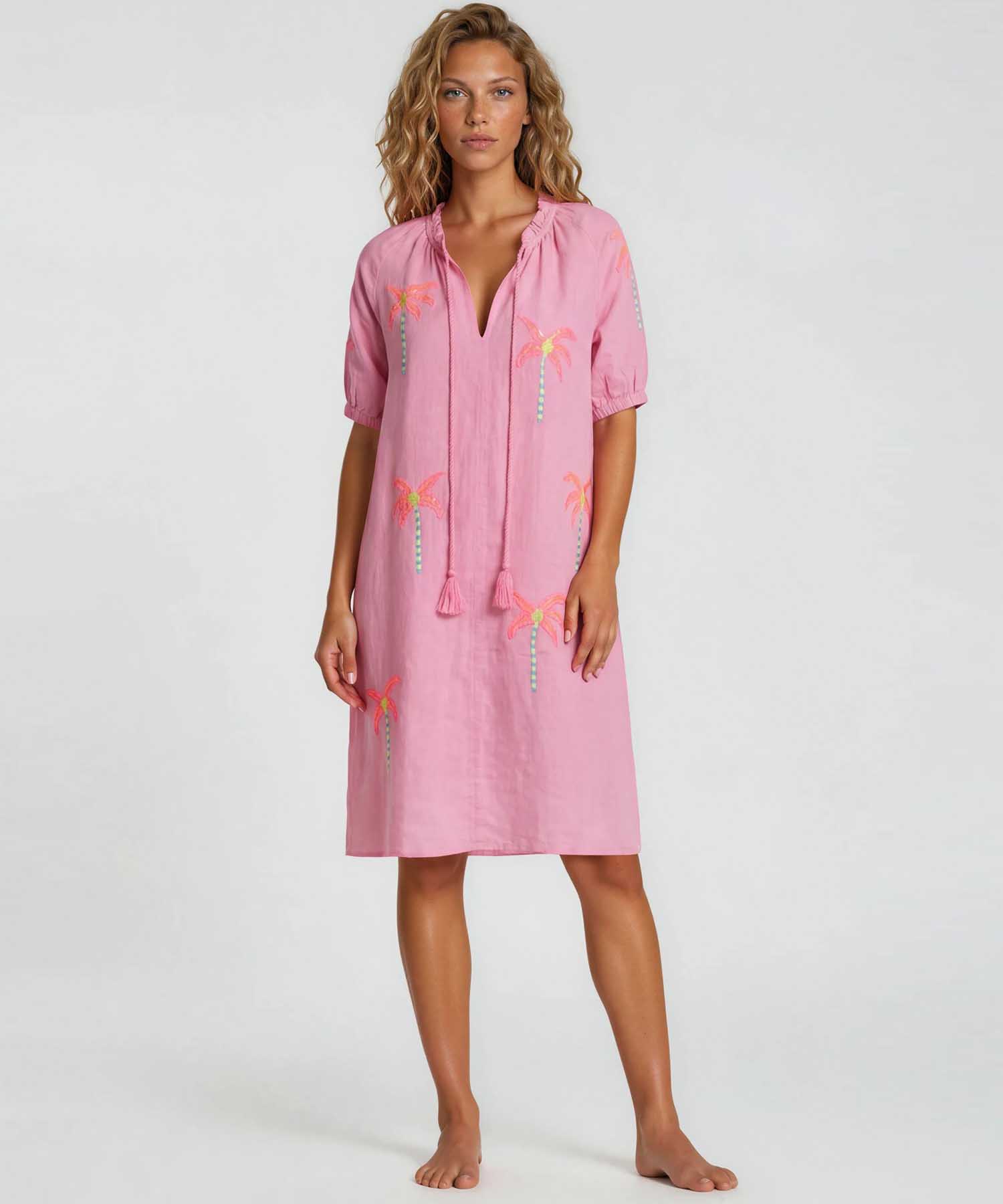 Grace Leinenkleid mit Pailletten in Rosa – sommerliches Damenkleid