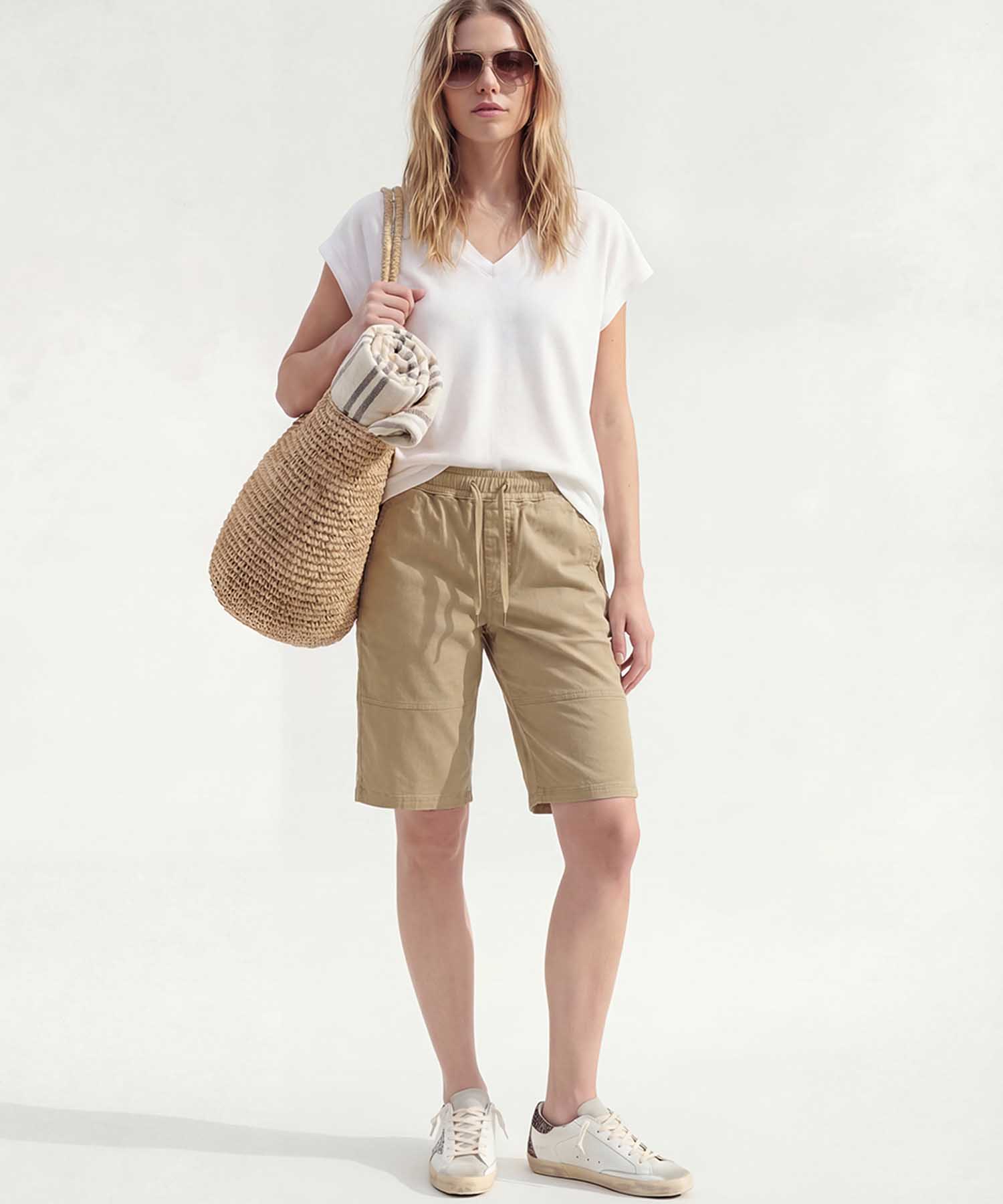 You Too – YOU TWO Shorts im Materialmix in Khaki