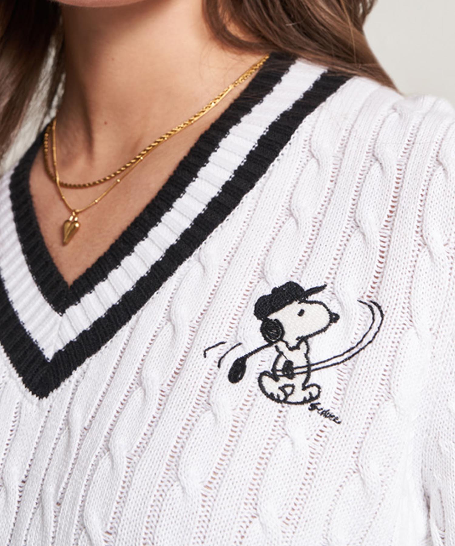 Princess goes Hollywood Zopfpullover mit Snoopy in weiss mit Kontrast