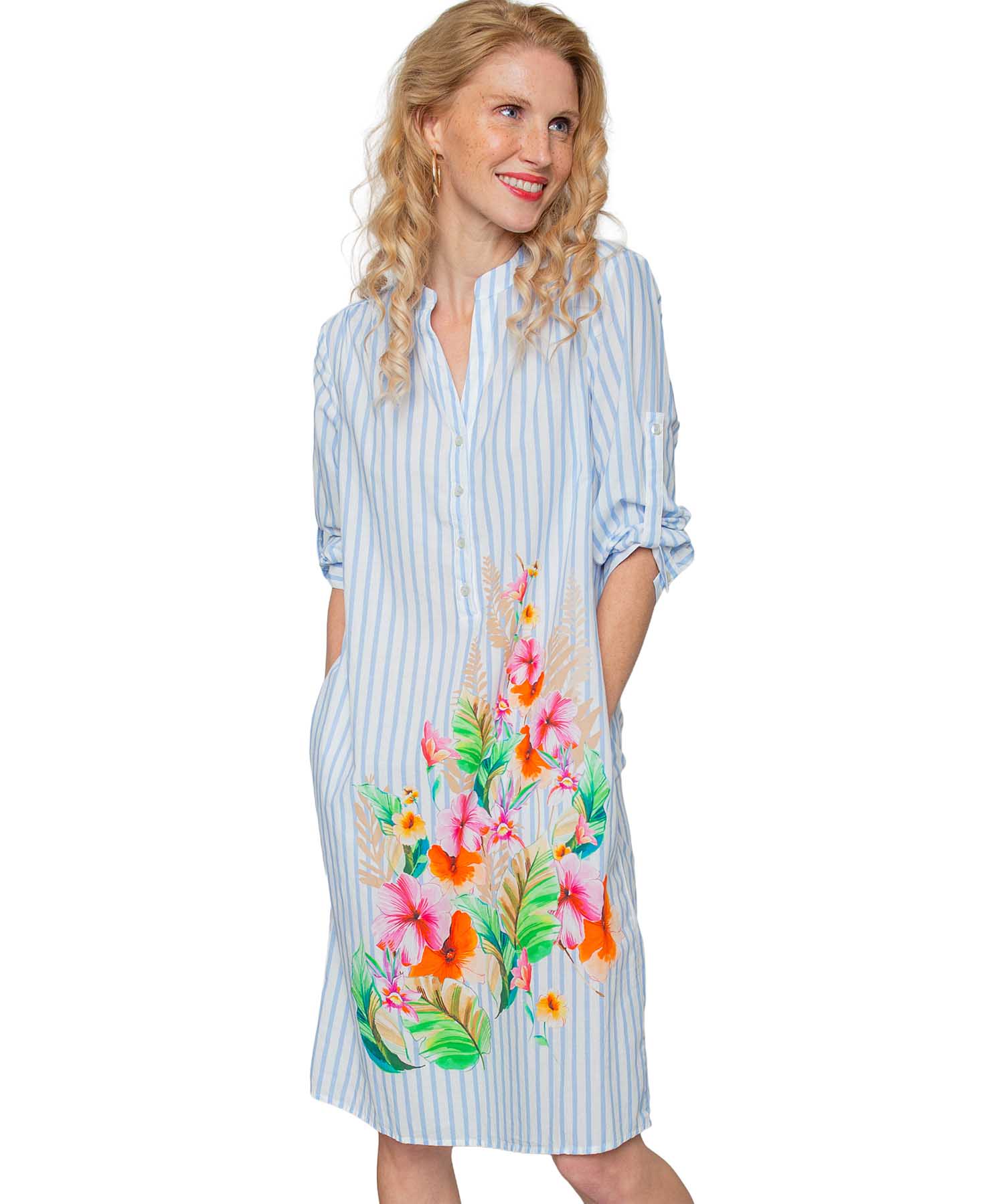 Emily van den Bergh Sommerkleid aus reiner Baumwolle mit Stripe und Flower-Print | Modehaus Wörmann
