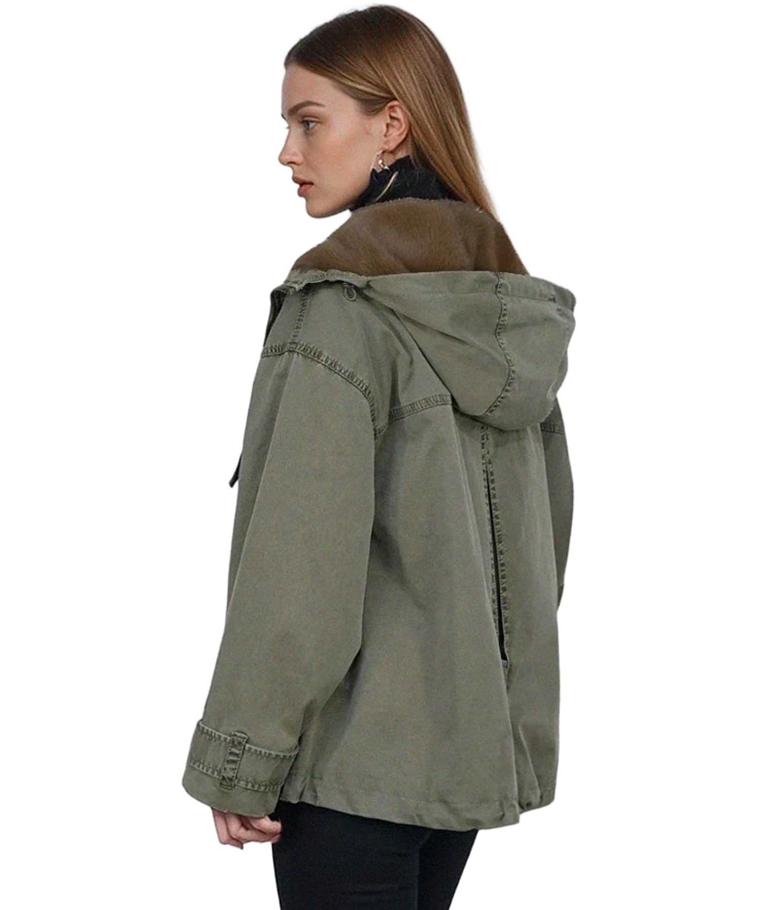 Blonde No. 8 Jacke Bella in Khaki mit Webpelz-Kapuze