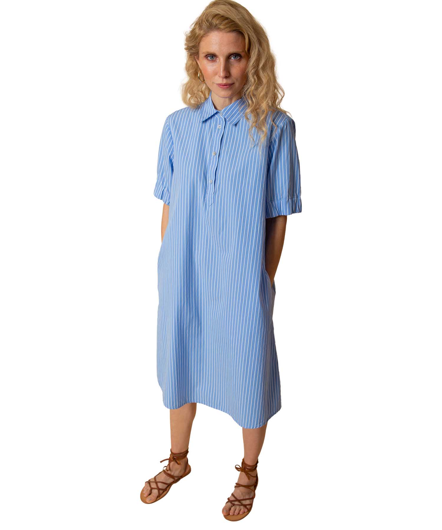 Emily van den Bergh Streifenkleid aus reiner Baumwolle in Blau | Modehaus Wörmann