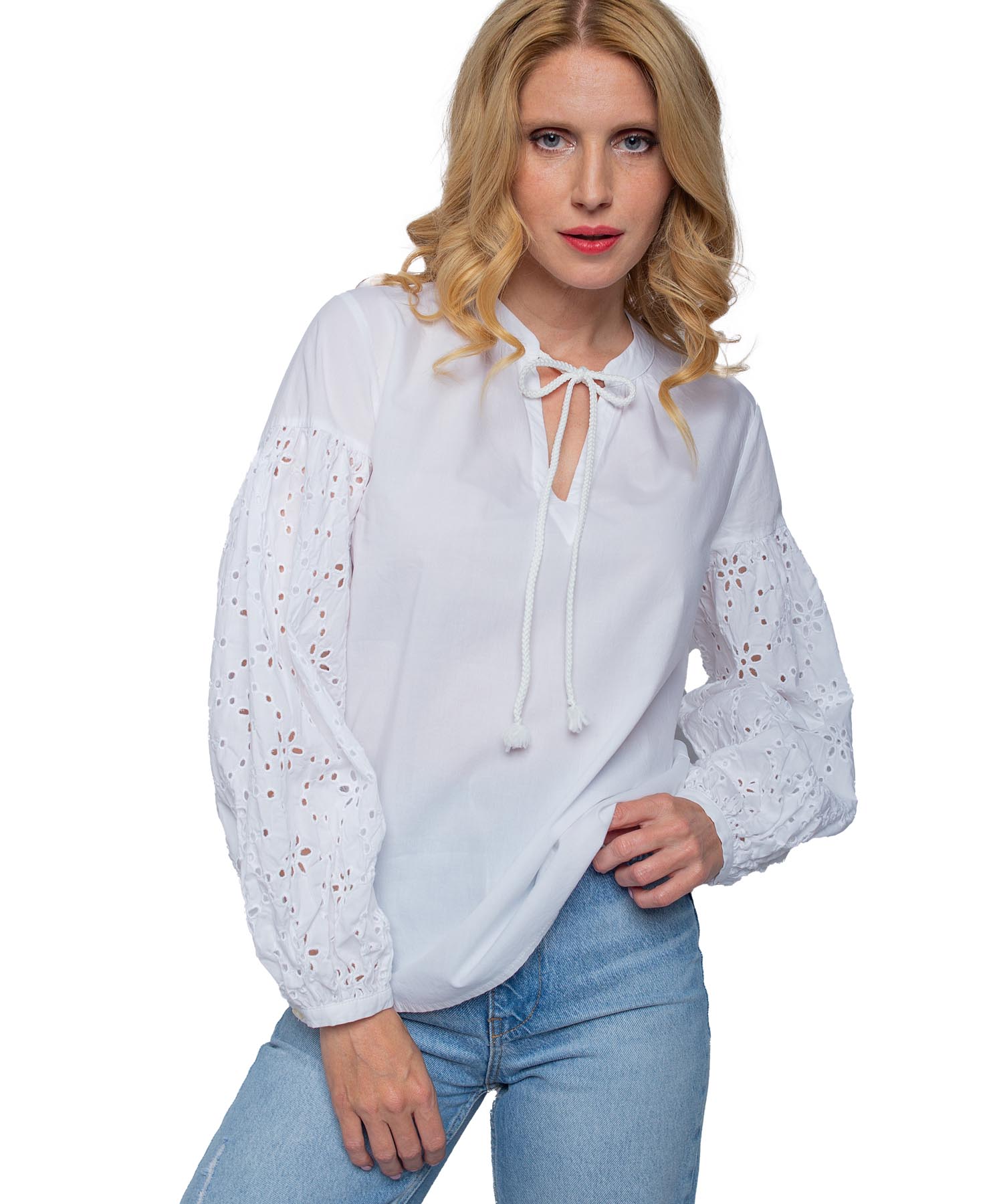 Emily van den Bergh Bluse mit Stickerei in weiss