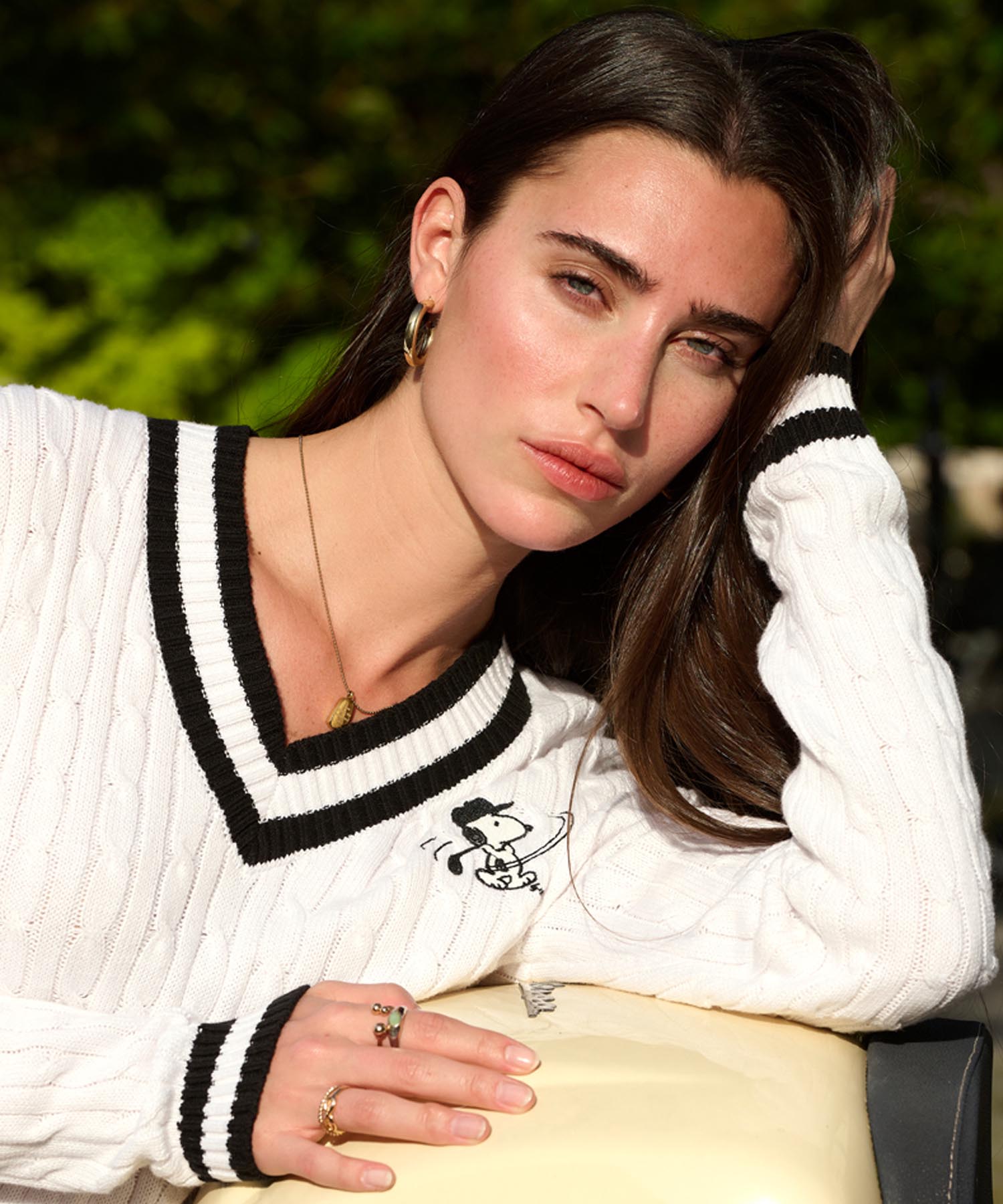 Princess goes Hollywood Zopfpullover mit Snoopy in weiss mit Kontrast