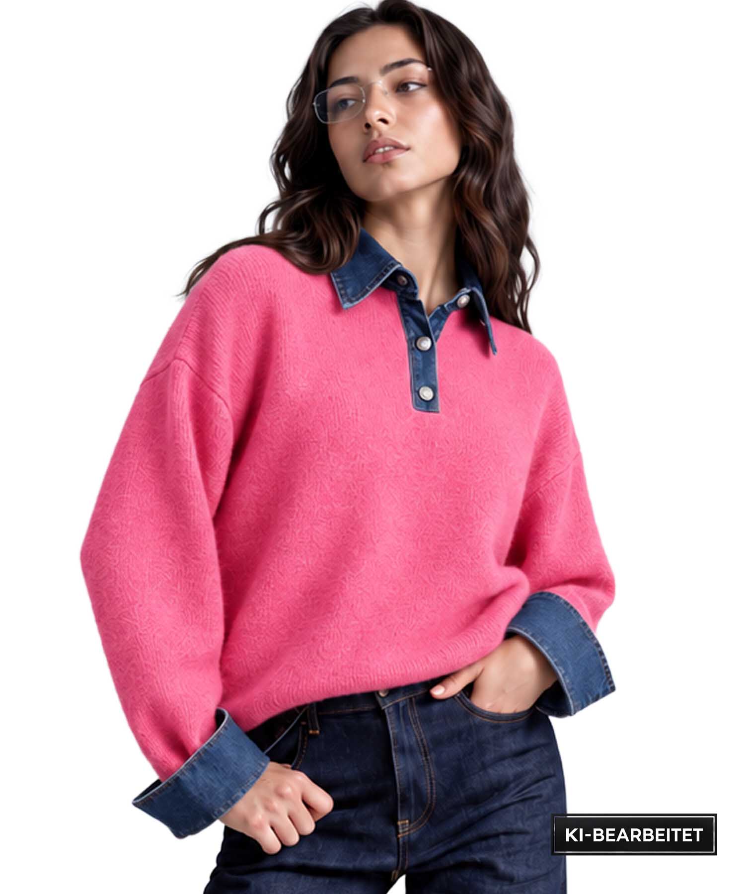 Leo & Ugo Wollpullover in Grau mit Denim-Details | Modehaus Wörmann