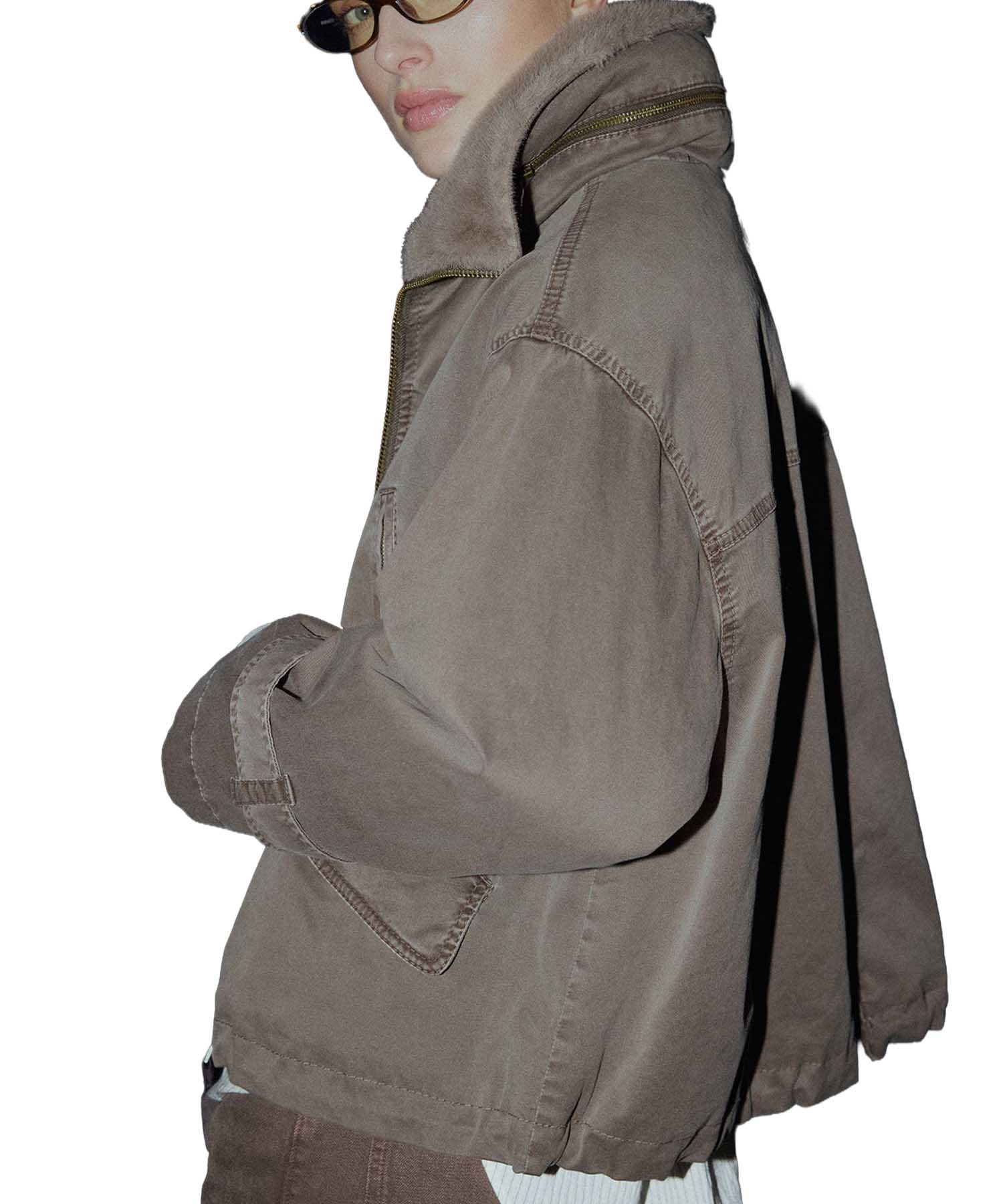 Blonde No. 8 Baumwolljacke Tyra 2 in Taupe mit Kunstfell