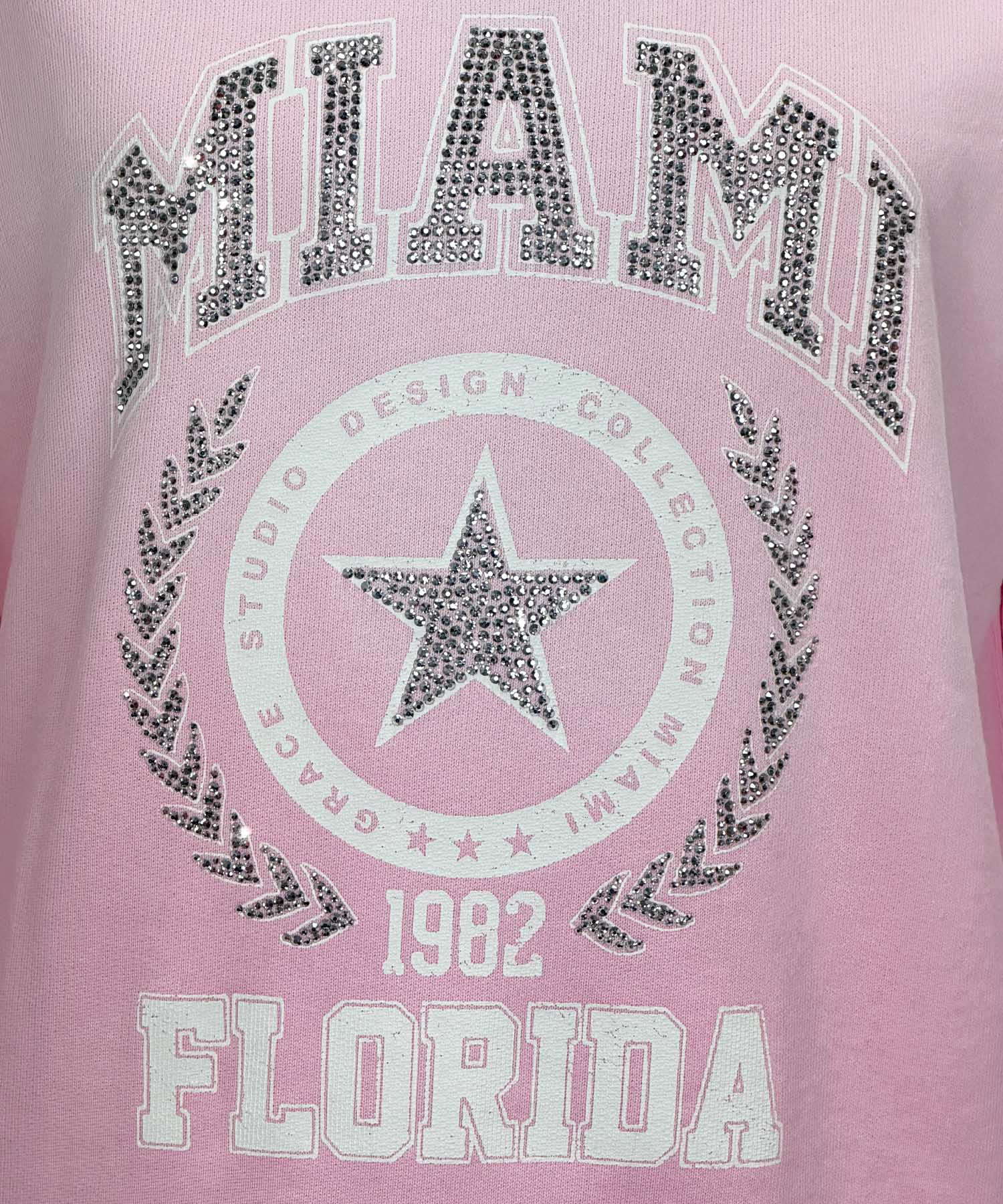Grace Sweatshirt mit „Miami - Florida“-Schriftzug und Strassdetails in rosé