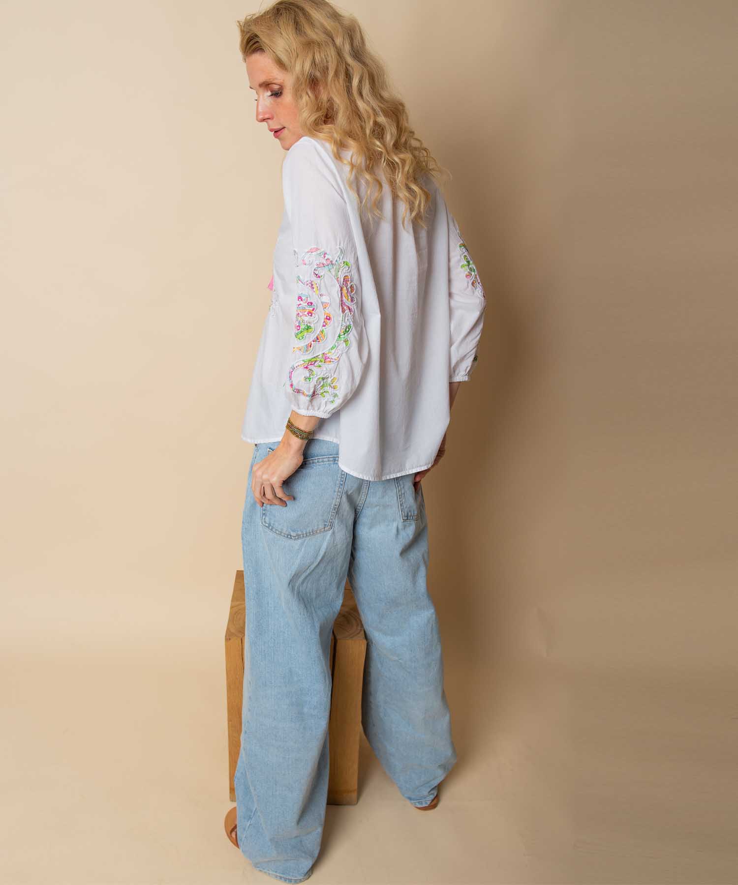 Emily van den Bergh Tunikabluse aus reiner Baumwolle mit Stick-Applikation | Modehaus Wörmann