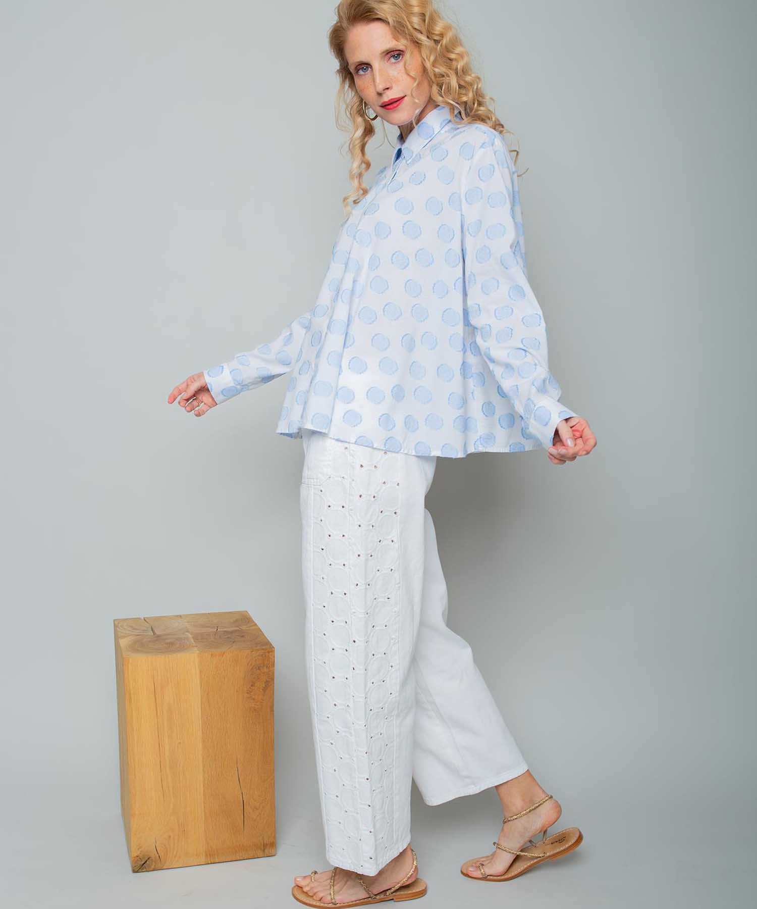 Emily van den Bergh Glockige Hemdbluse mit gewebten Dots | Modehaus Wörmann