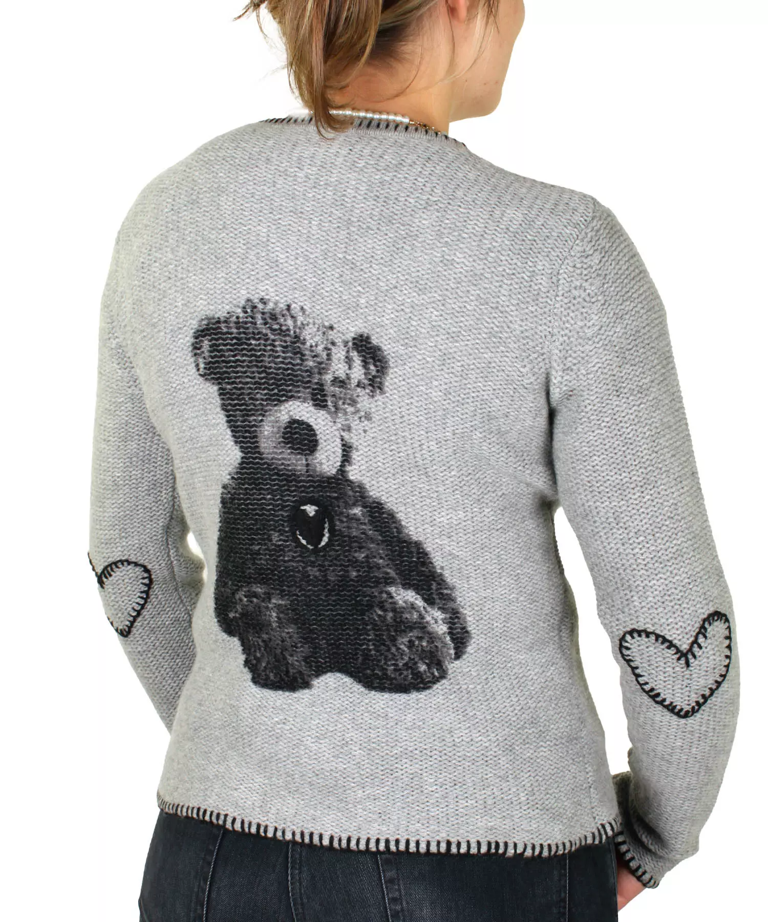 Grace Janker in grau mit Bärchen-Motiv aus Merinowolle mit Cashmere