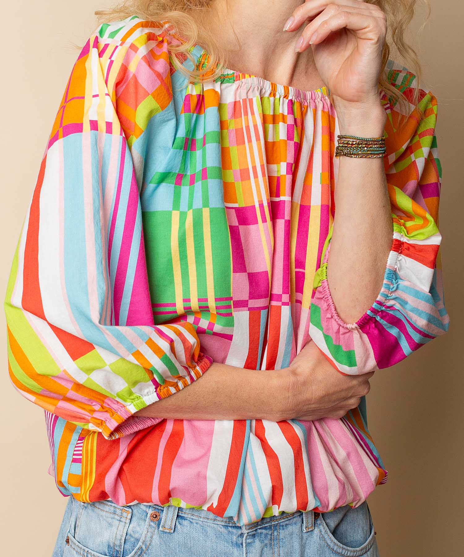 Emily van den Bergh Balloon Shirt Bluse aus reiner Baumwolle im Multicolor Karo | Modehaus Wörmann
