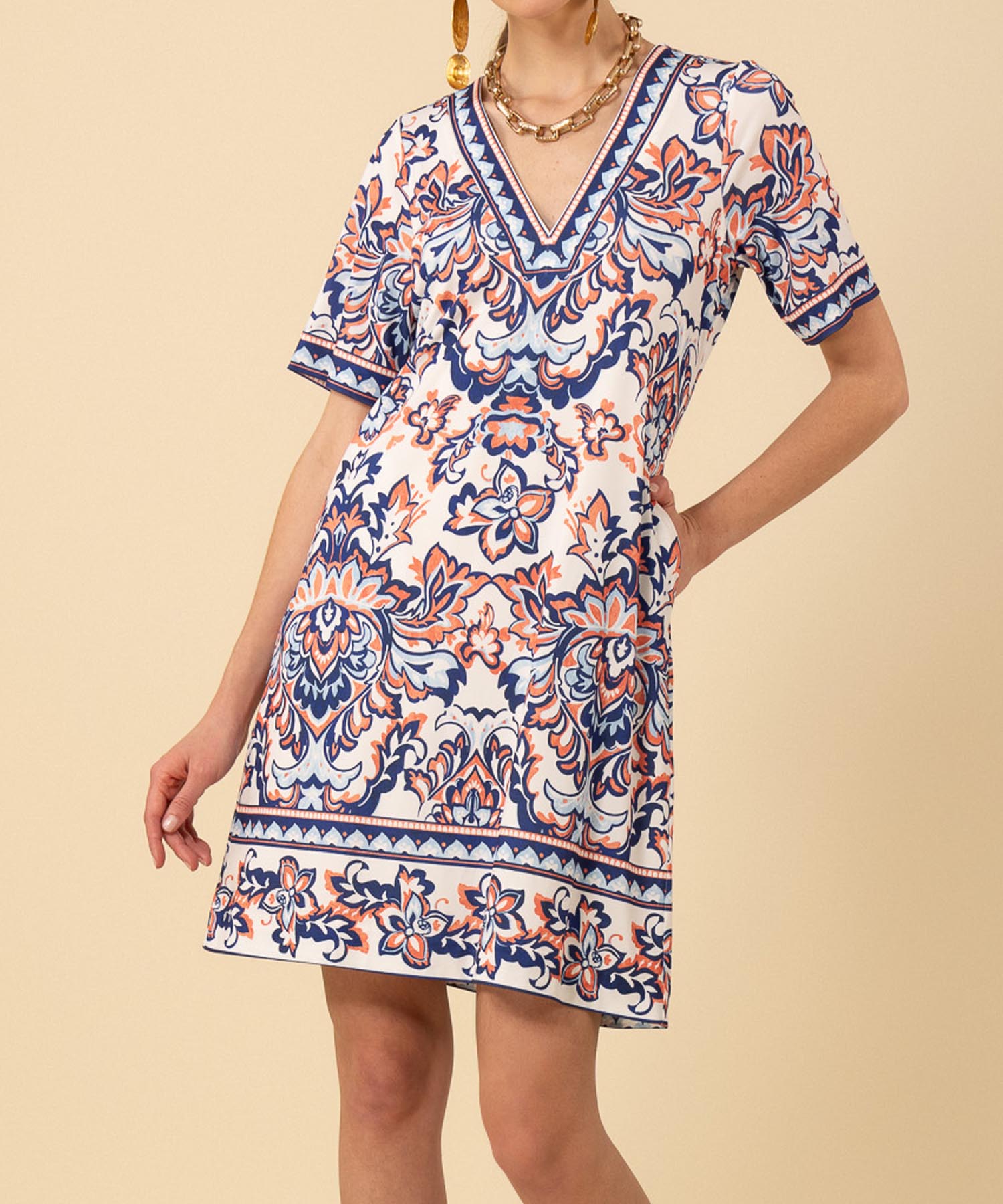 Hale Bob Kleid Bethany mit V-Ausschnitt und grafischem Blumendruck
