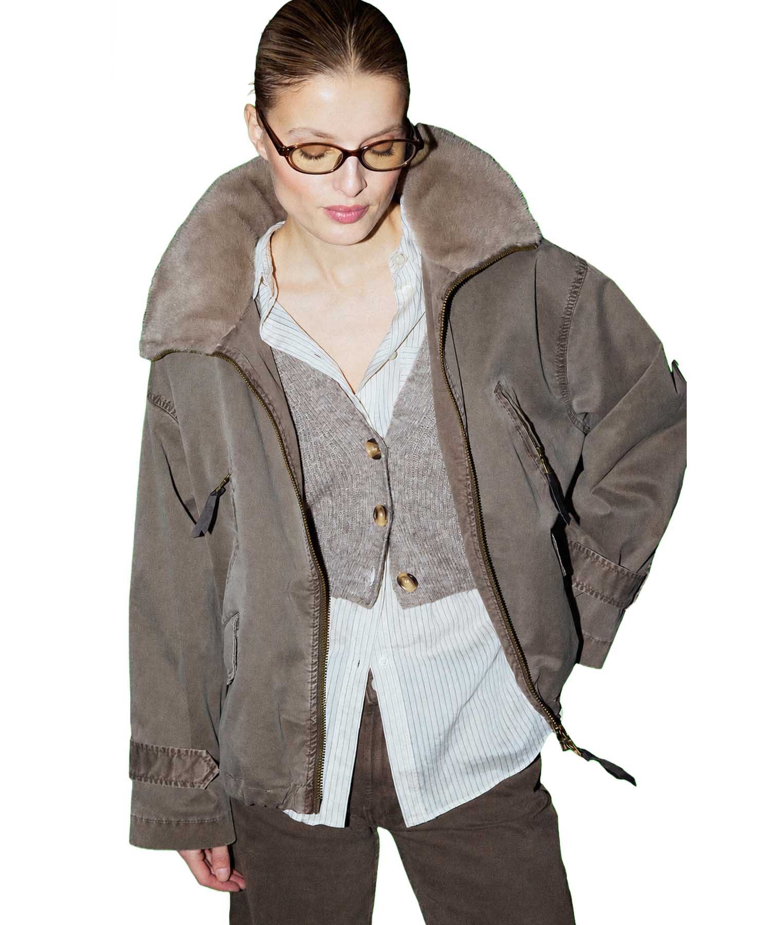 Blonde No. 8 Baumwolljacke Tyra 2 in Taupe mit Kunstfell