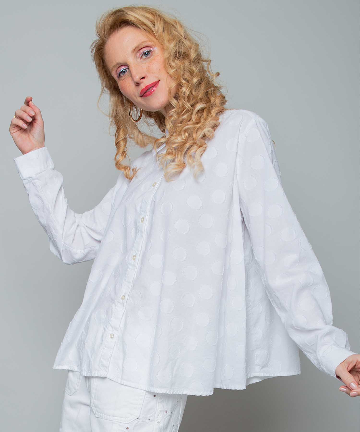 Emily van den Bergh Glockige Hemdbluse mit gewebten Dots | Modehaus Wörmann