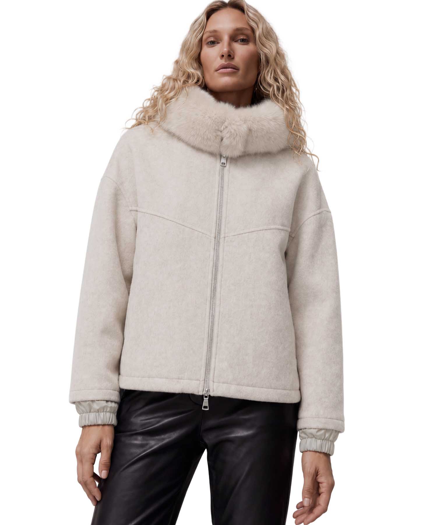 Blonde No. 8 Wolljacke Jerry M in Kitt mit Webpelzkapuze