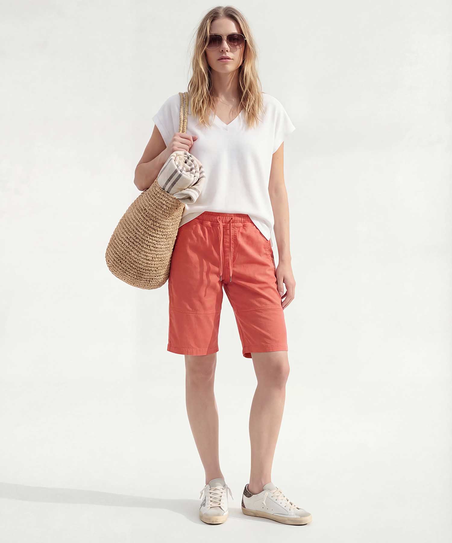 You Too – YOU TWO Shorts im Materialmix in Sunset Red