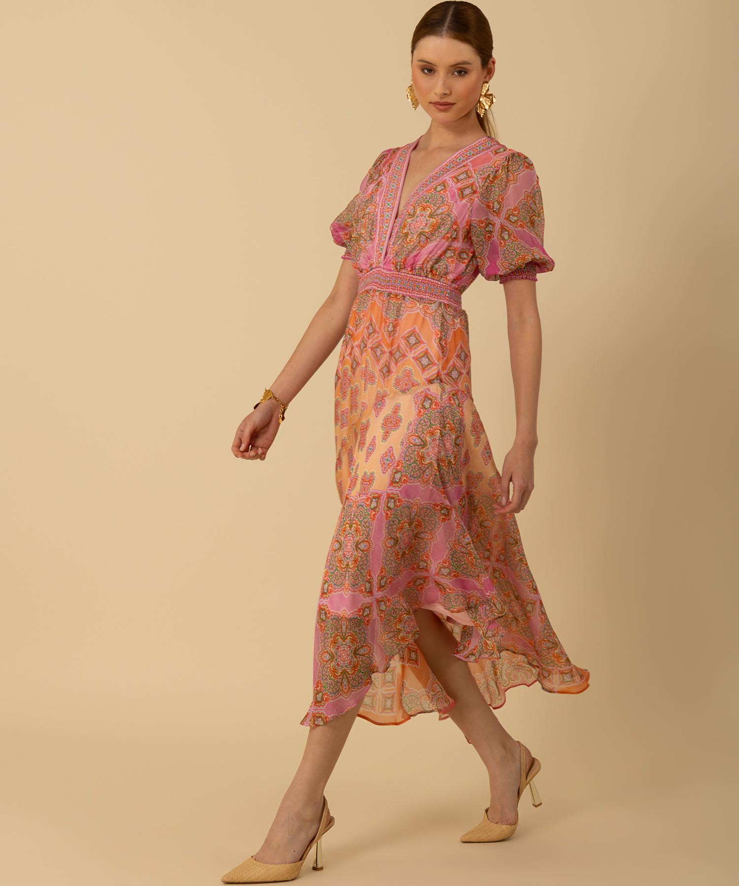 Hale Bob Chiffonkleid Malay in Midilänge
