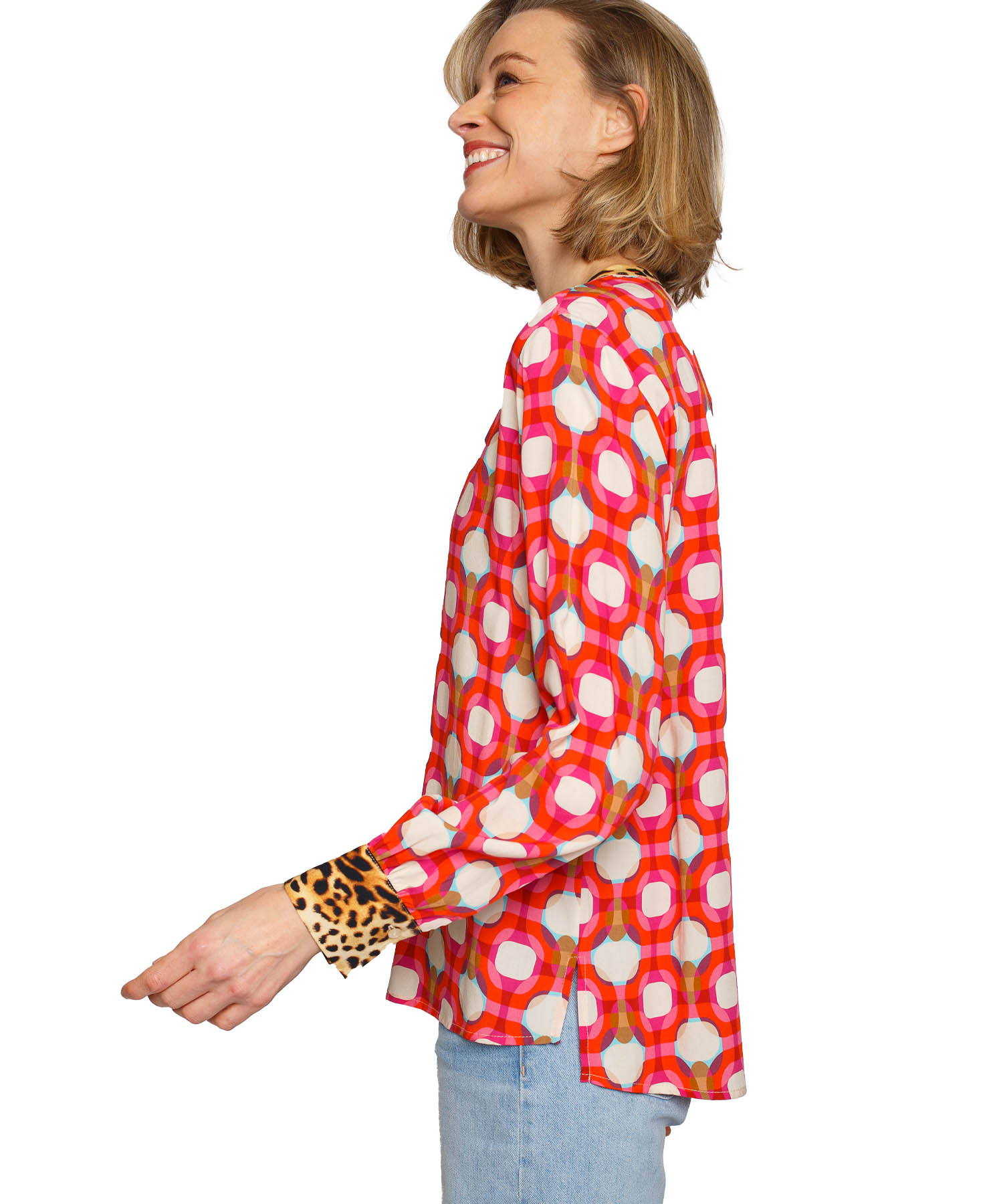 Emily van den Bergh Shirtbluse aus Viskose im Retro Grafik Print