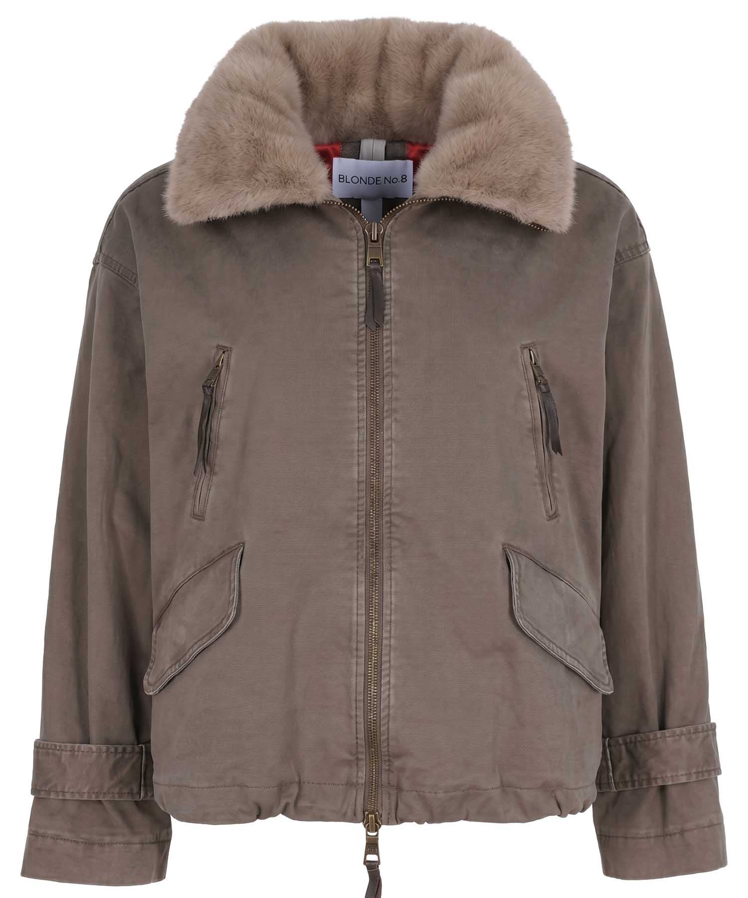 Blonde No. 8 Baumwolljacke Tyra 2 in Taupe mit Kunstfell