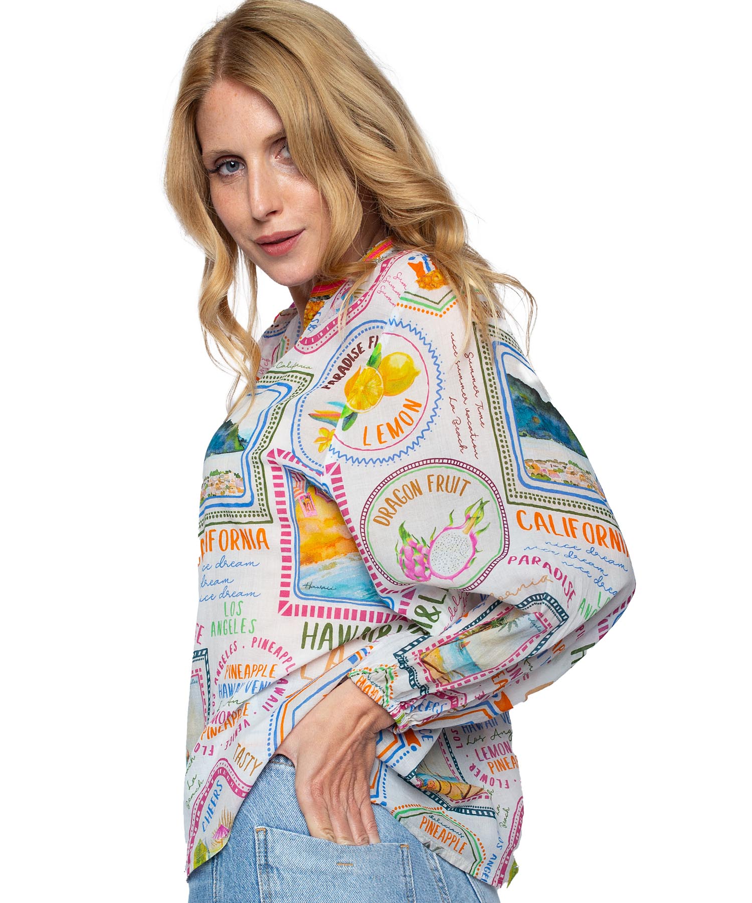 Emily van den Bergh Bluse im multicolor Druck aus reiner Baumwolle