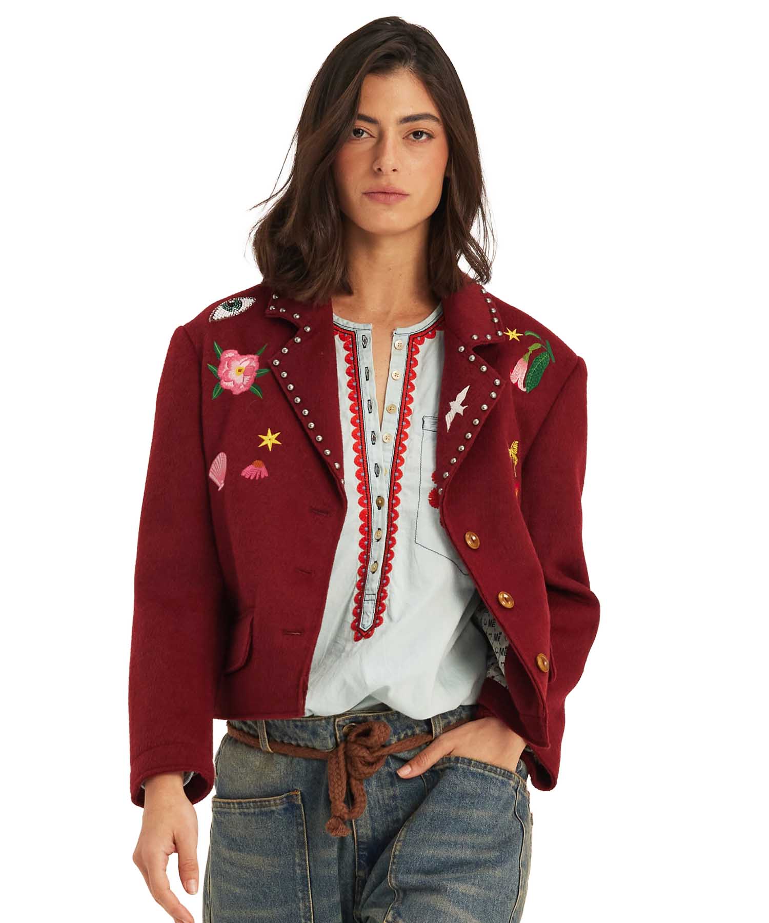 ME369 Jacke Heven Bordeaux mit Stickerei | Modehaus Wörmann