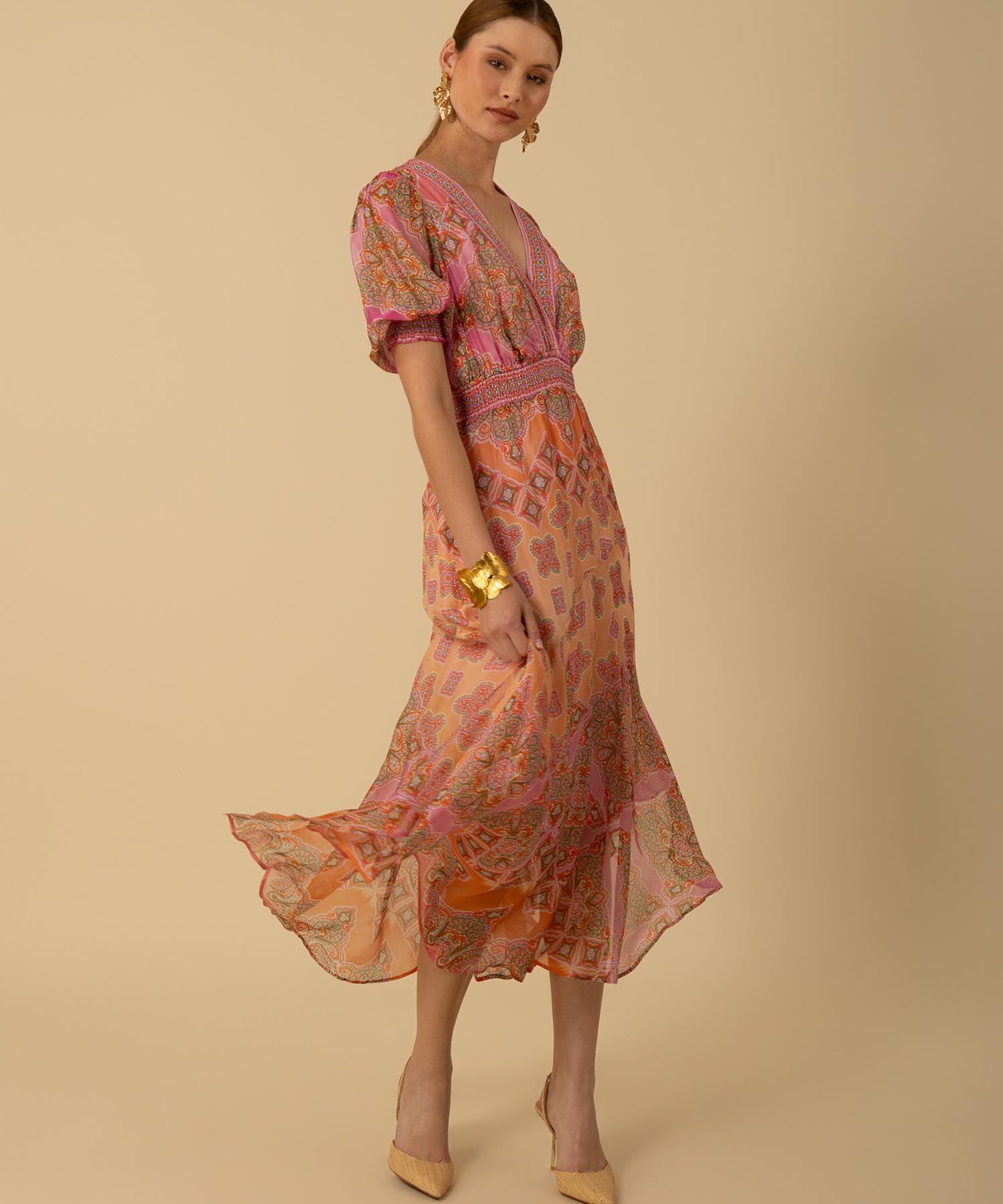 Hale Bob Chiffonkleid Malay in Midilänge