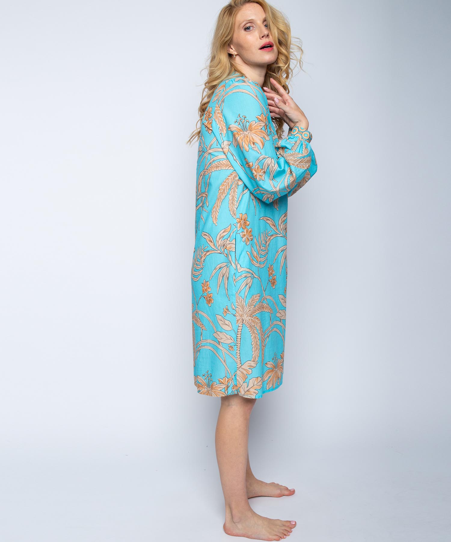 Emily van den Bergh Kleid aus Baumwolle in aqua - sand