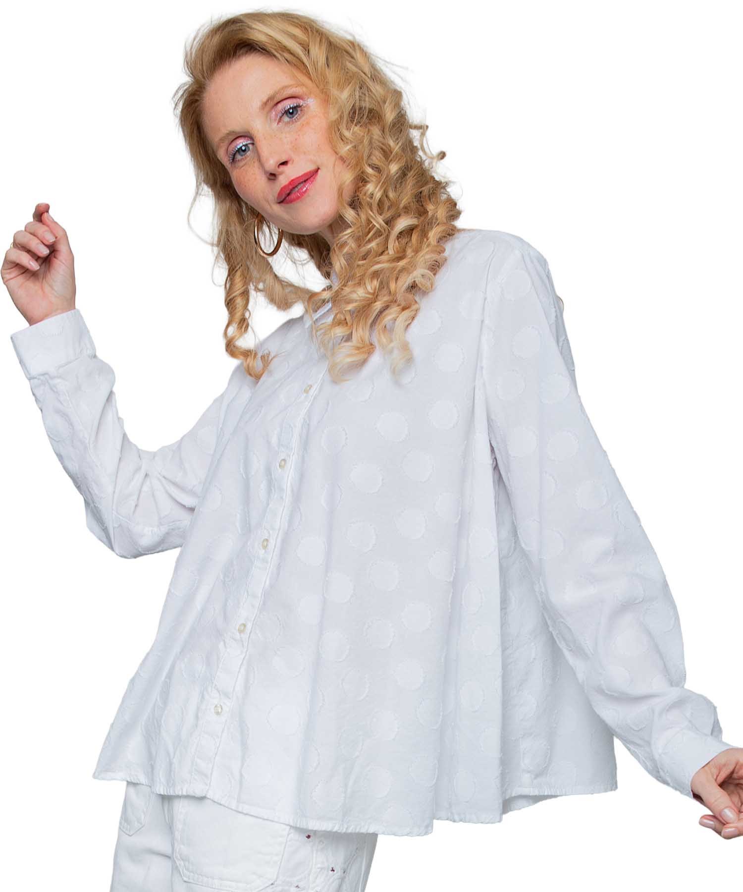 Emily van den Bergh Glockige Hemdbluse mit gewebten Dots | Modehaus Wörmann