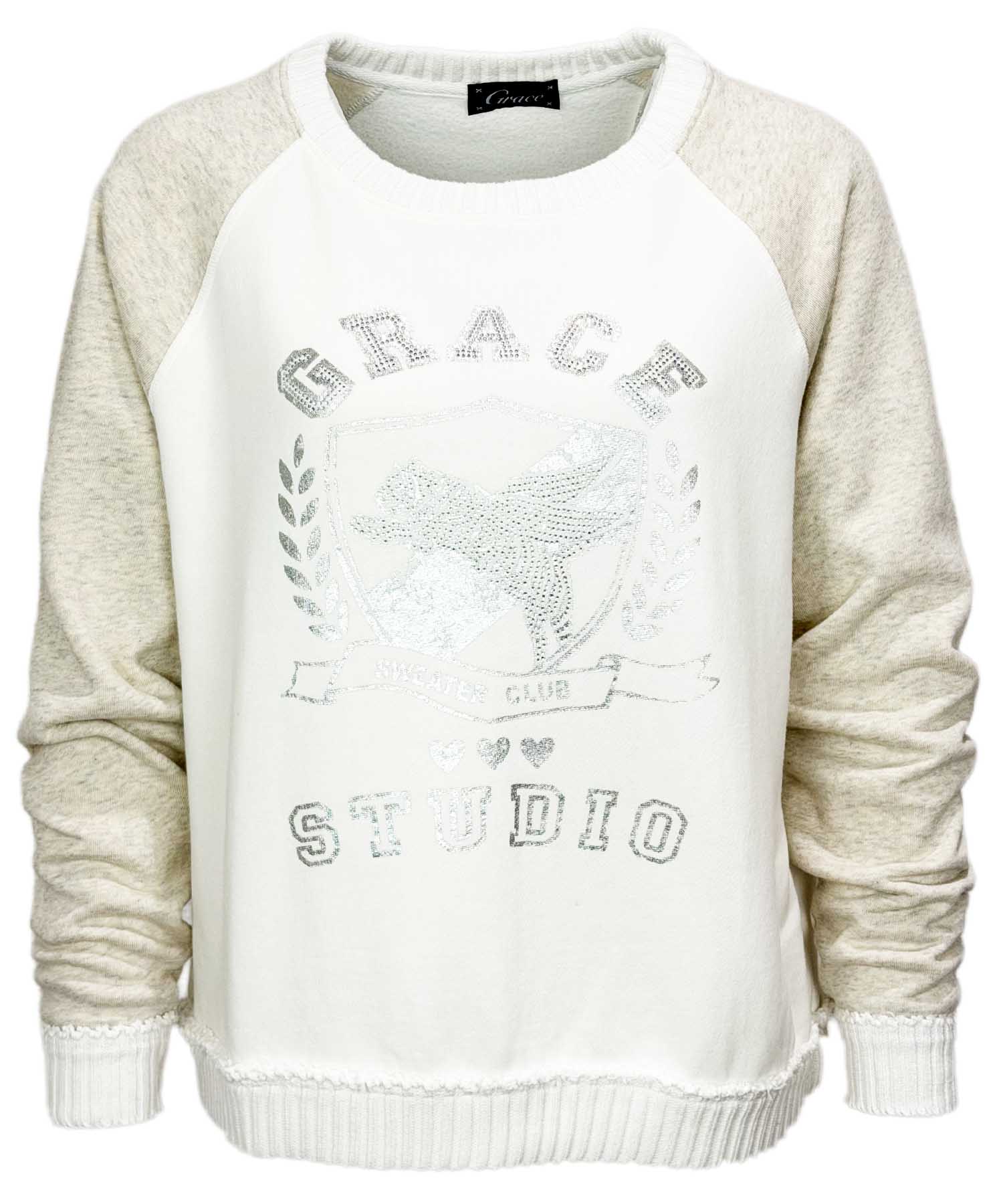 Grace Sweatshirt - "GRACE STUDIO" in offwhite mit Strassdetails