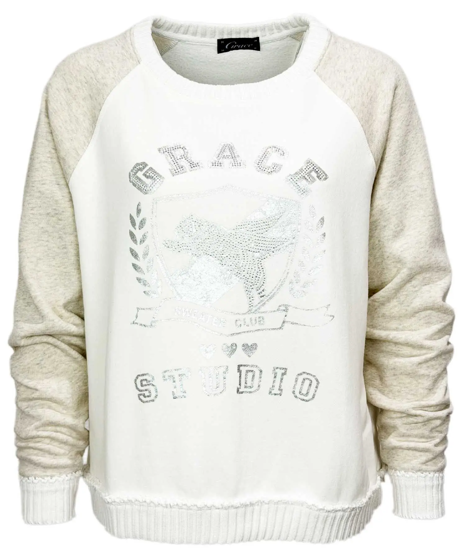Grace Sweatshirt - "GRACE STUDIO" in offwhite mit Strassdetails