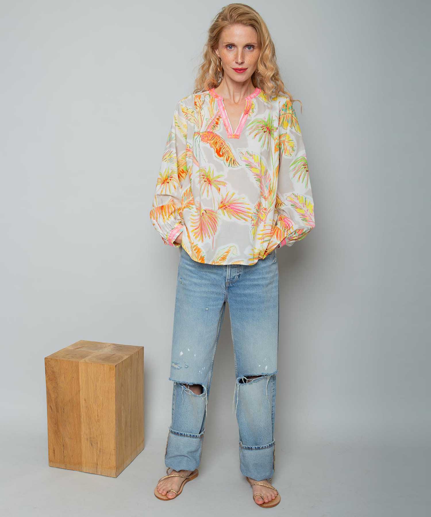 Emily van den Bergh Shirtbluse aus reiner Baumwolle mit Blätterprint | Modehaus Wörmann