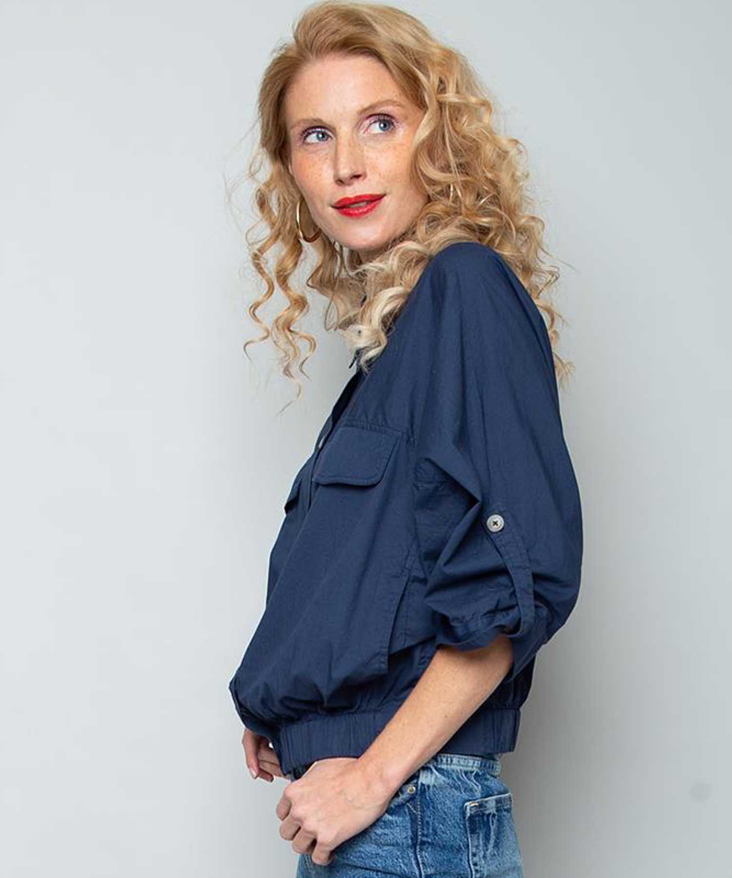 Emily van den Bergh Blusen-Blouson aus Lyocell in Dunkelblau