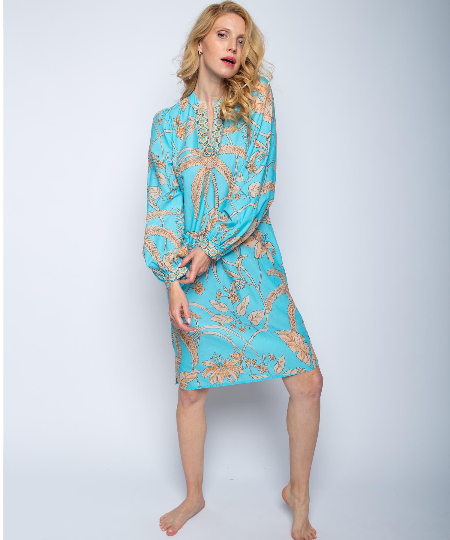 Emily van den Bergh Kleid aus Baumwolle in aqua - sand