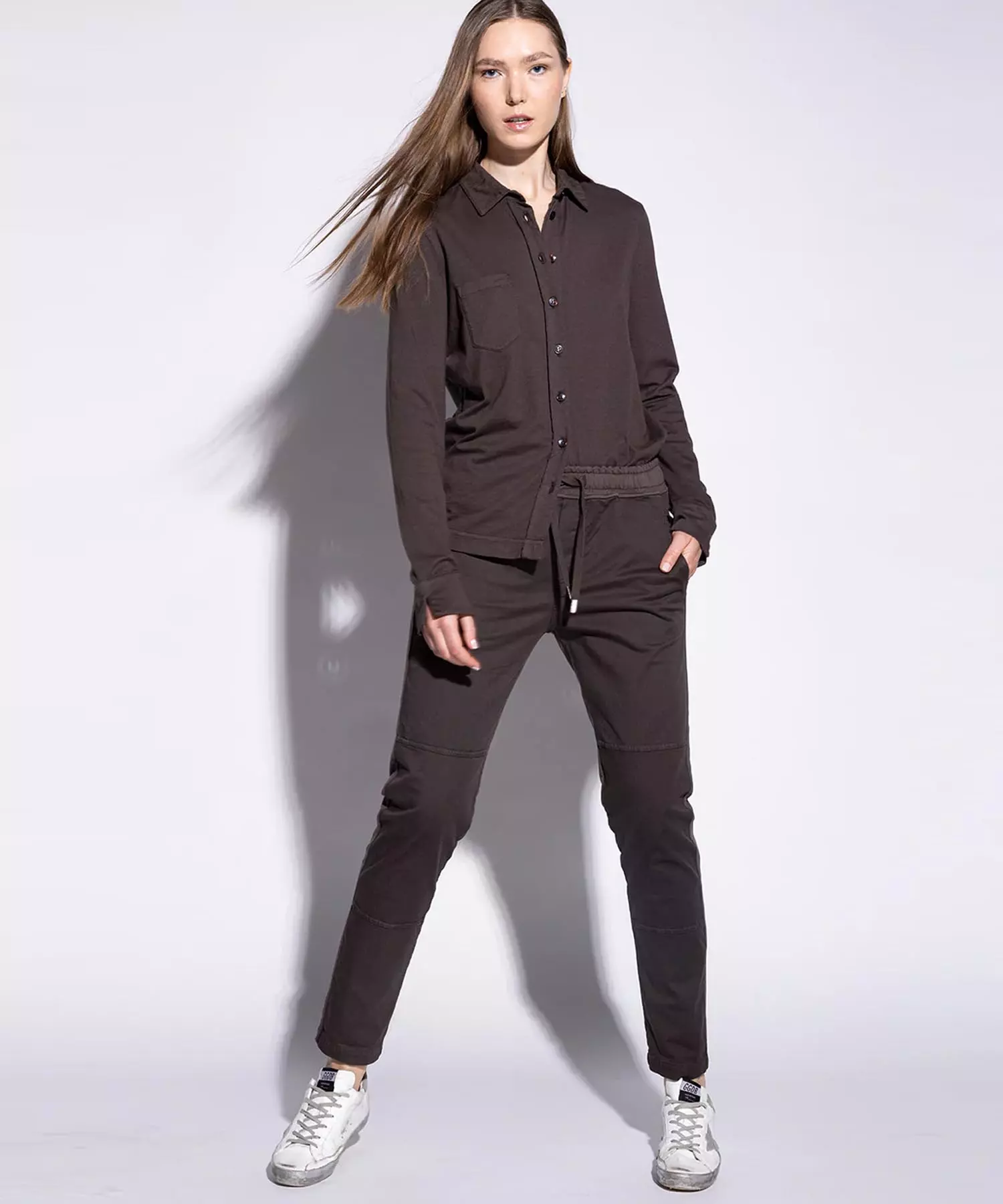 YOU TOO coole Hose im Materialmix in braun