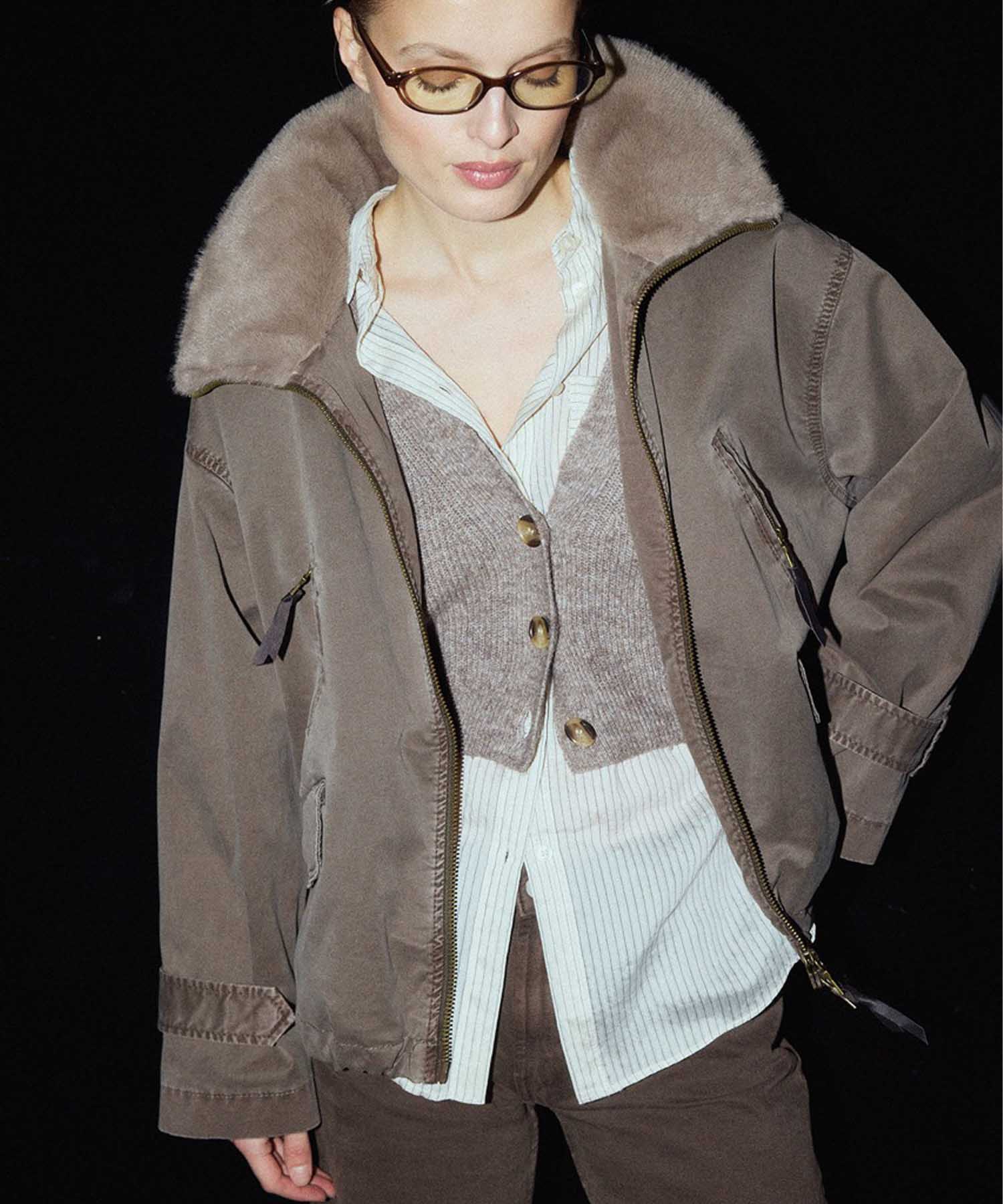 Blonde No. 8 Baumwolljacke Tyra 2 in Taupe mit Kunstfell