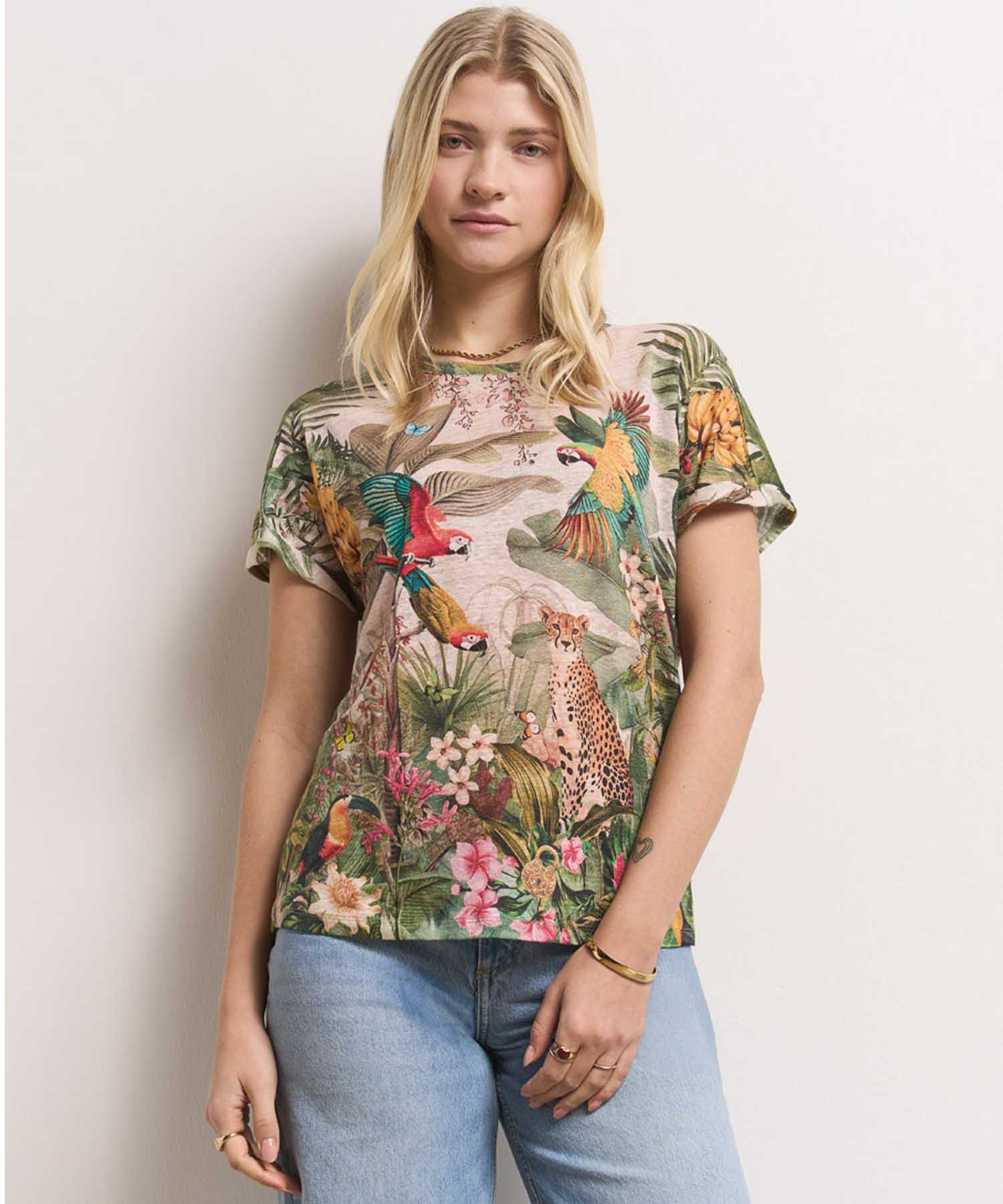 Princess goes Hollywood Leinen T-Shirt | Tropical-Print Damen Shirt