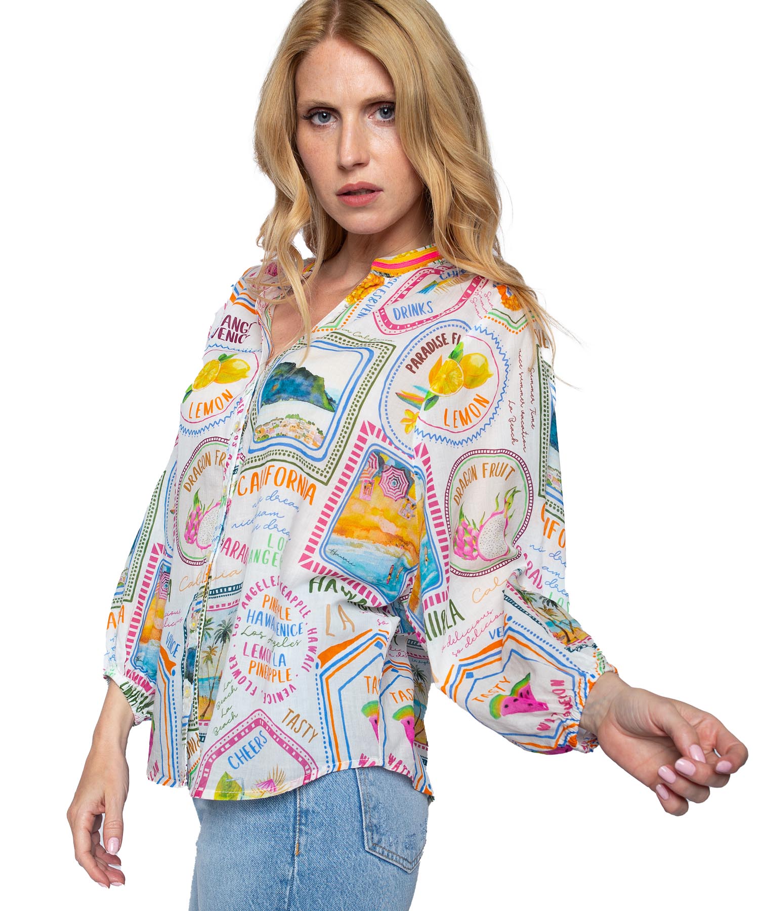 Emily van den Bergh Bluse im multicolor Druck aus reiner Baumwolle