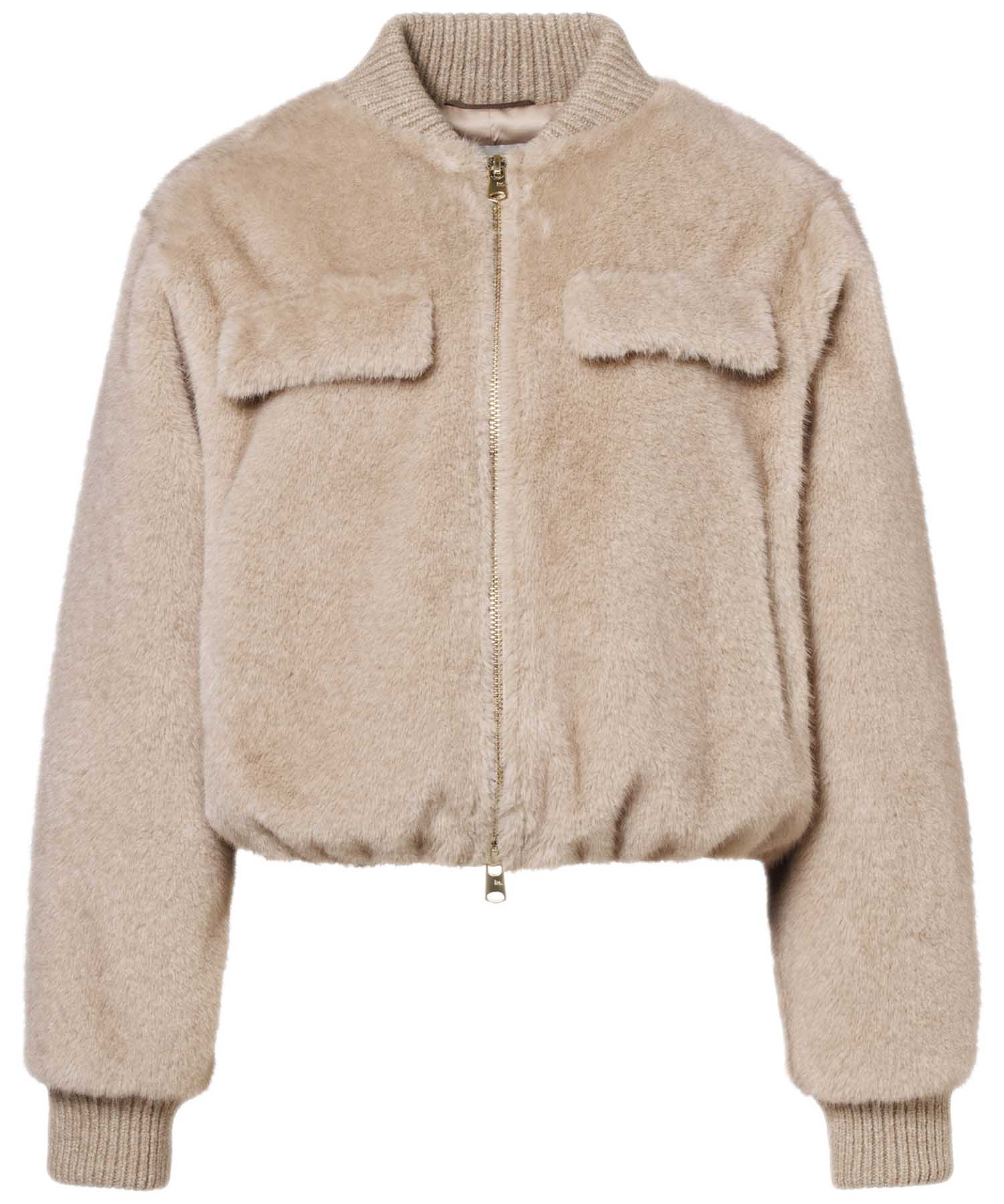 Beaumont kurze Jacke aus Webpelz in beige