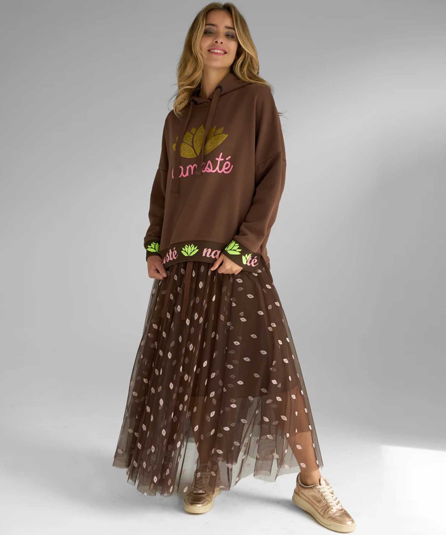 Miss Goodlife Hoodie Namasté Strass in braun