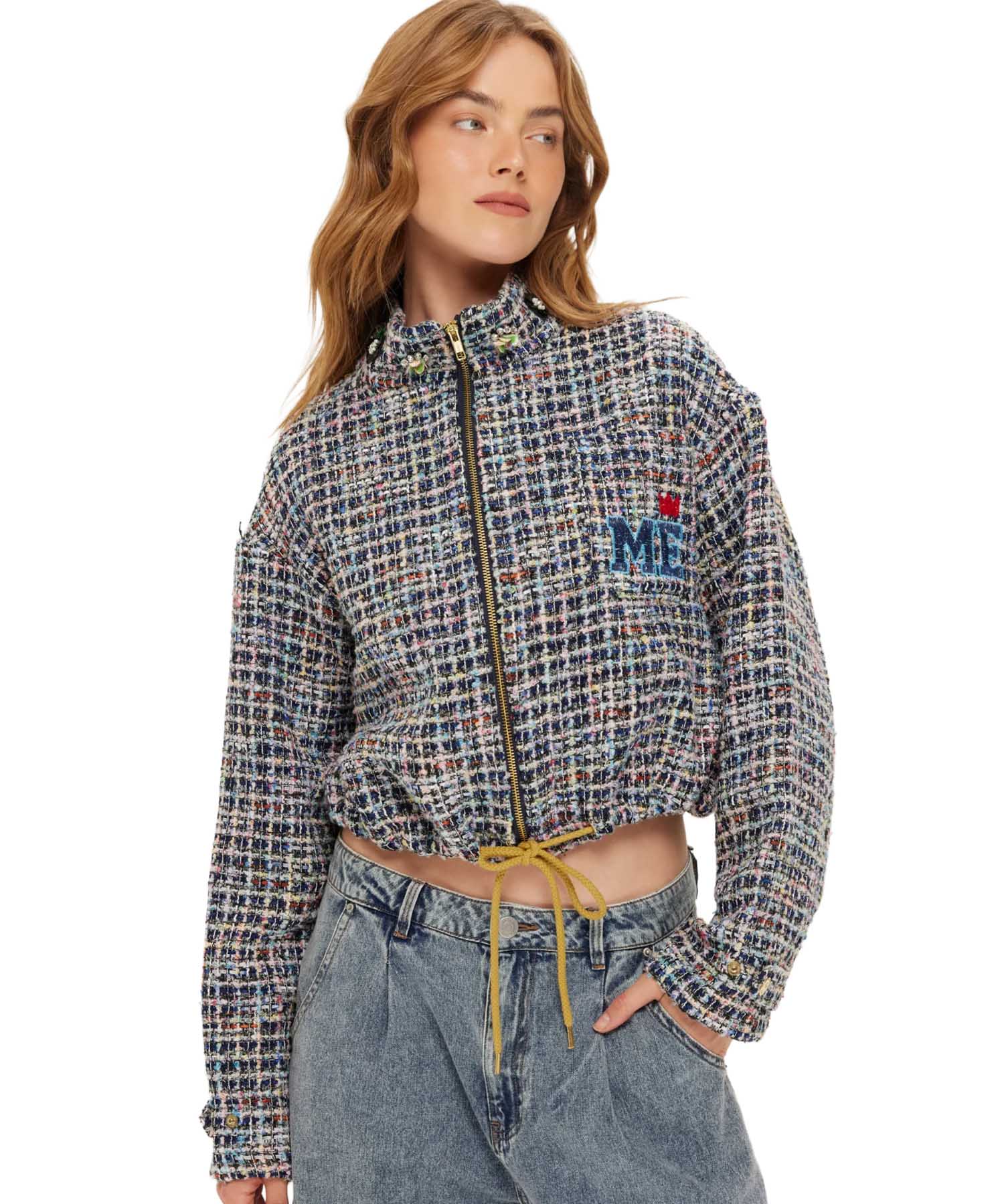 ME369 Ivy Jacke in Midnight Blue – sportiver Statement-Blouson im edlem Tweed-Look