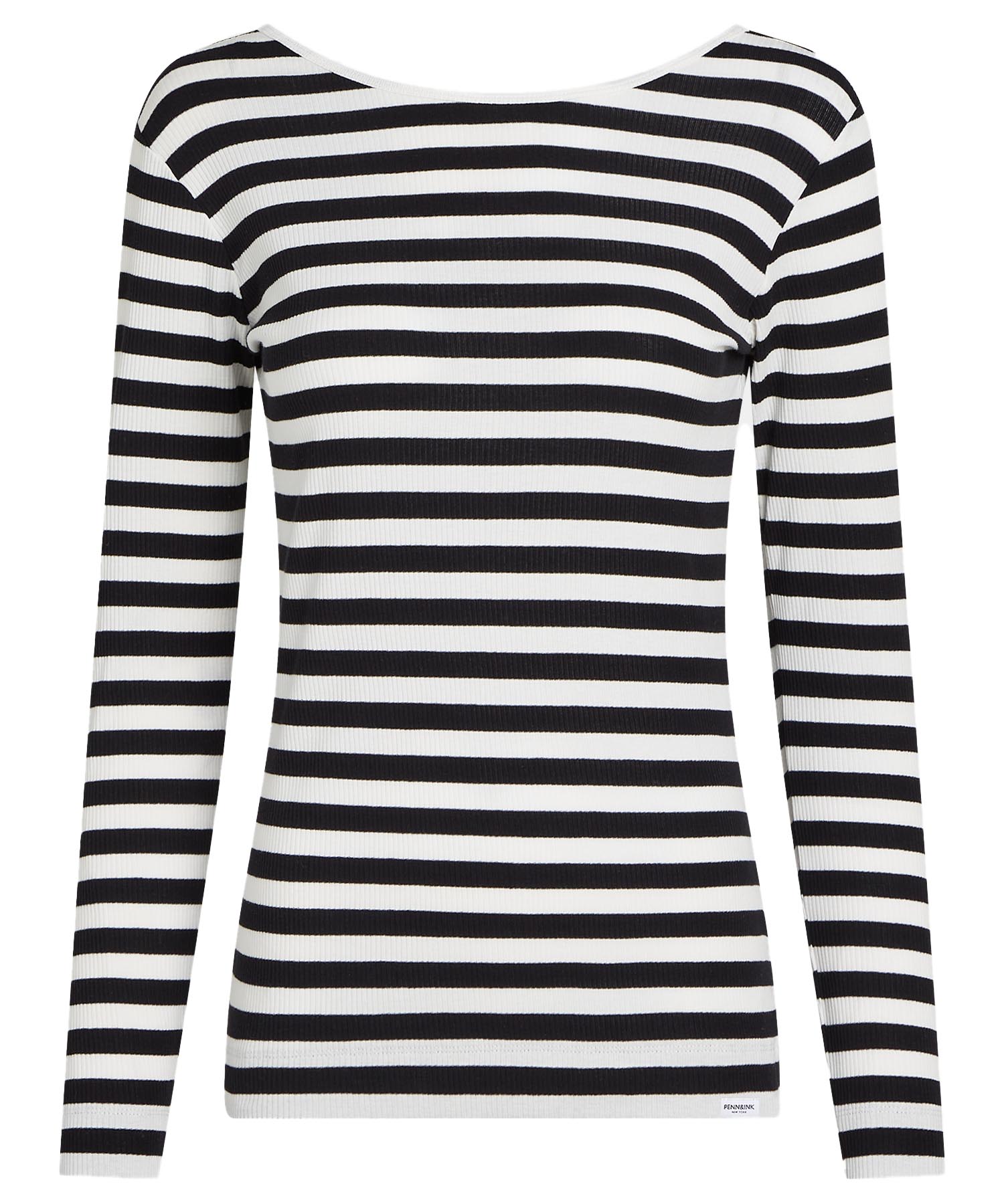 Penn and Ink Langarm Shirt mit Streifen in Rippenstruktur in schwarz weiss