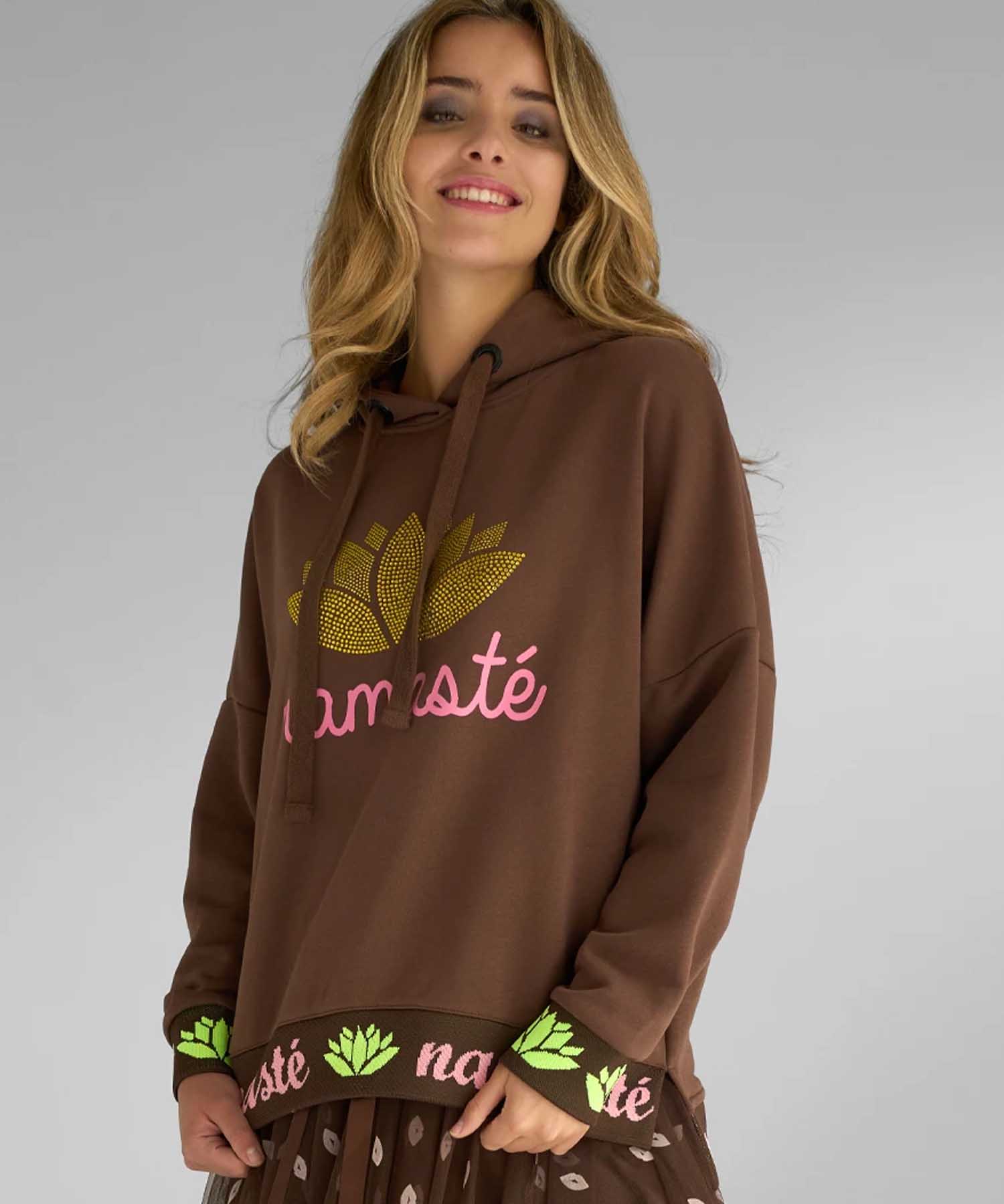 Miss Goodlife Hoodie Namasté Strass in braun