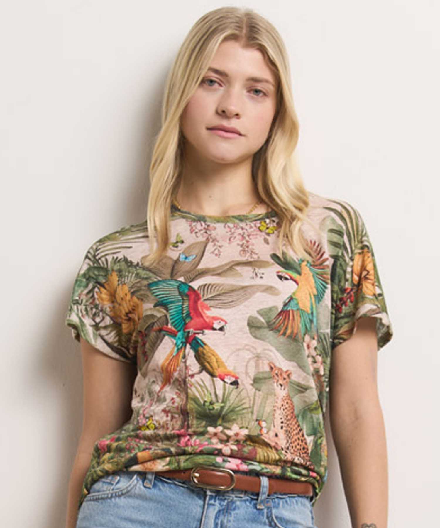 Princess goes Hollywood Leinen T-Shirt | Tropical-Print Damen Shirt