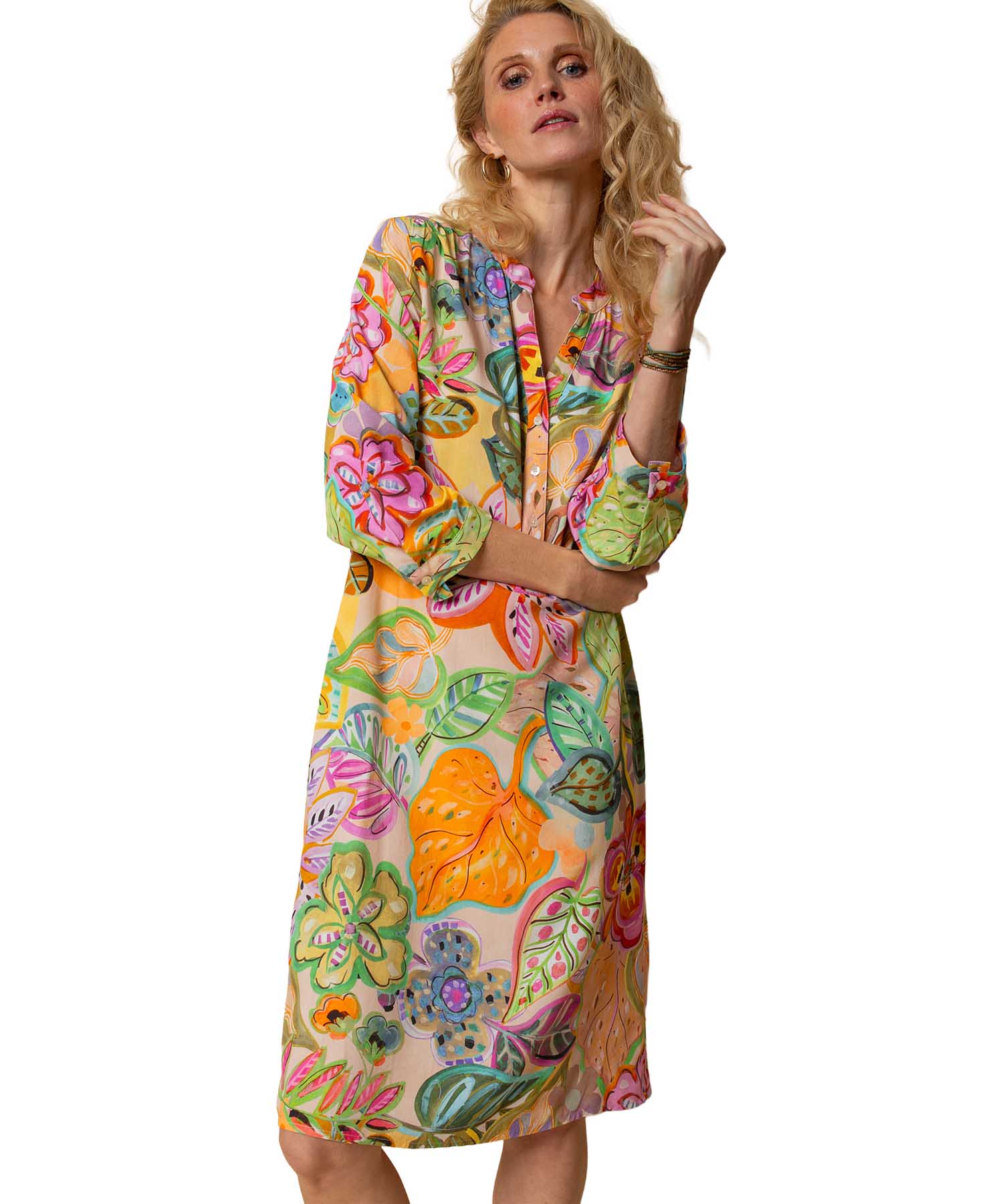 Emily van den Bergh Kleid aus reiner Viskose mit Multicolour Flower Print | Modehaus Wörmann