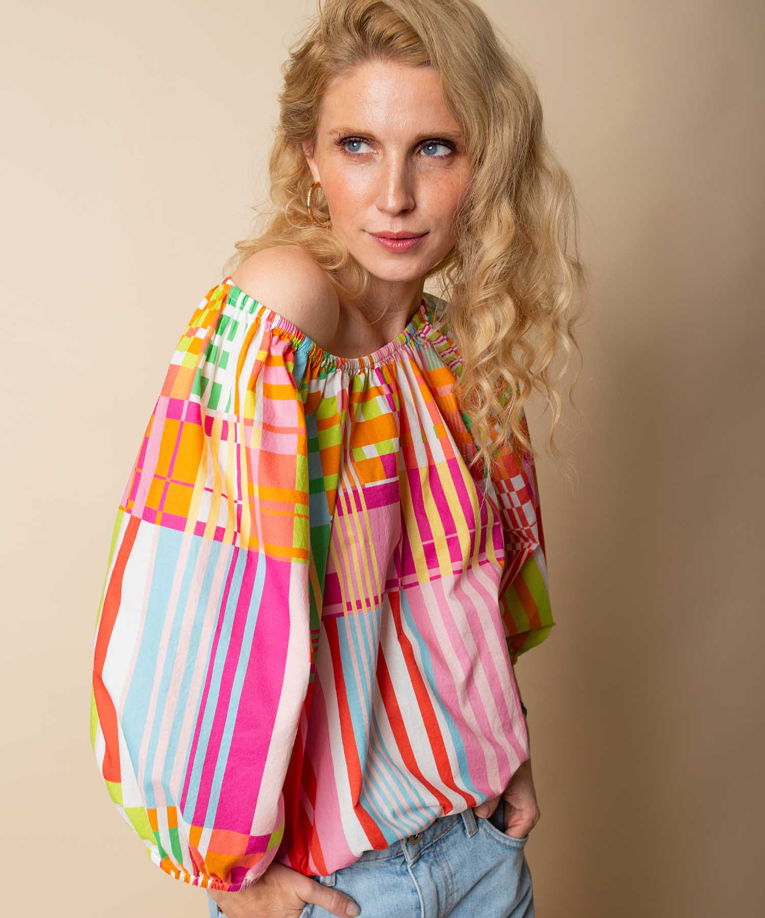 Emily van den Bergh Balloon Shirt Bluse aus reiner Baumwolle im Multicolor Karo | Modehaus Wörmann