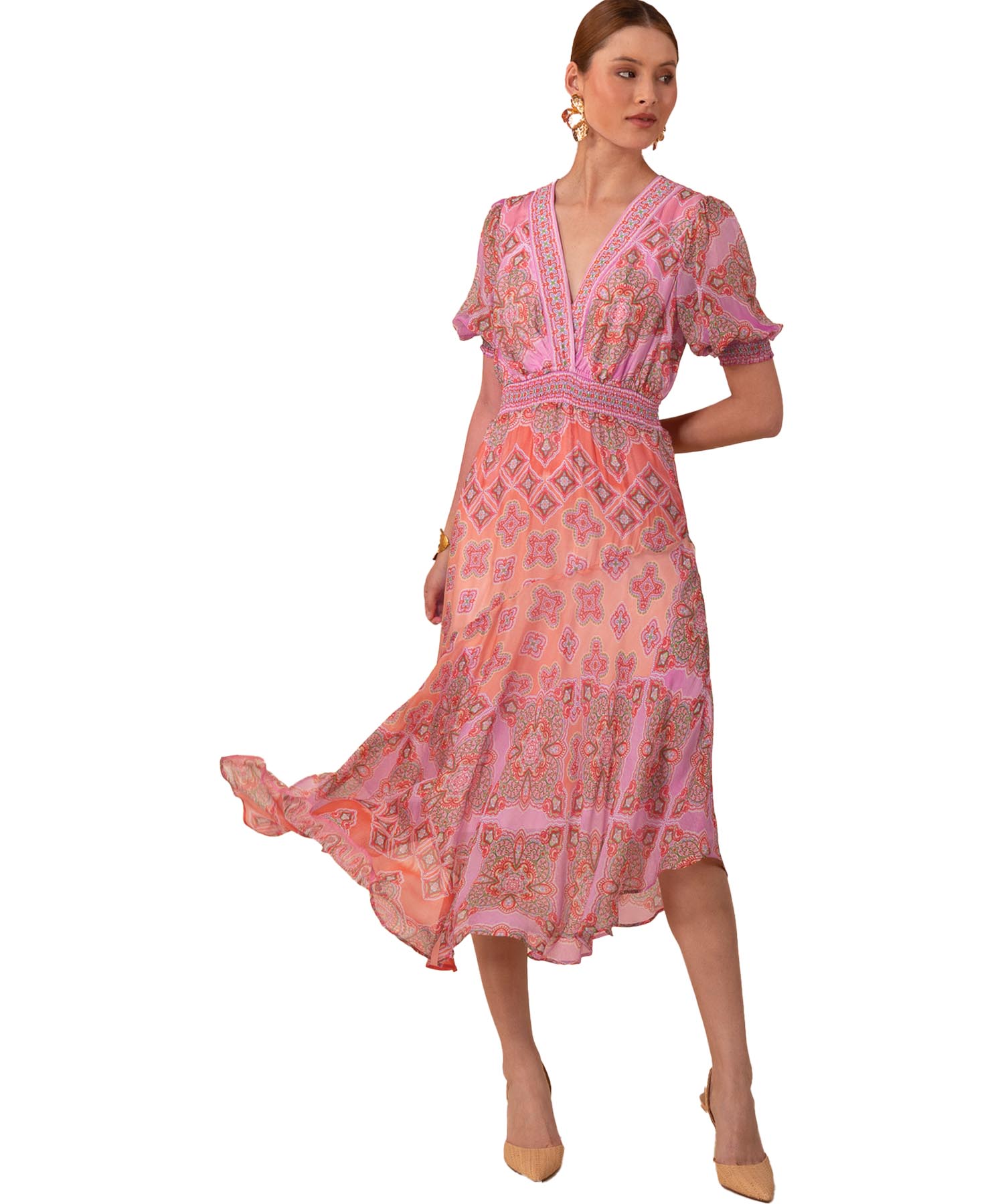 Hale Bob Chiffonkleid Malay in Midilänge