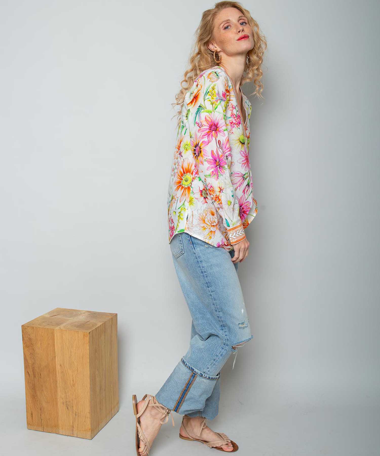 Emily van den Bergh Bluse mit Blumenprint und Bordüre